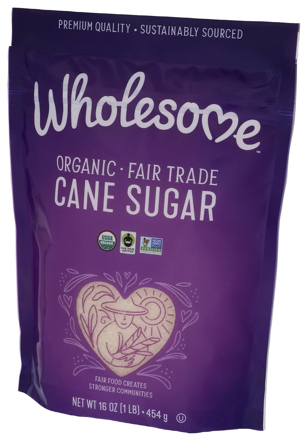 Wholesome Azúcar de caña orgánica, certificado orgánico por USDA, certificado de comercio justo, sin gluten y sin OMG, 16 onzas (paquete de 1)