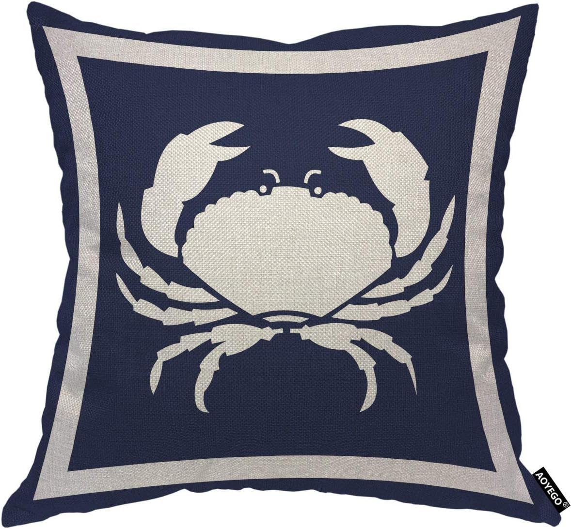 AOYEGO Funda de almohada azul de cangrejo con diseño de mariscos y mariscos, animales náuticos marinos, silueta de crustáceos marinos, 18 x 18