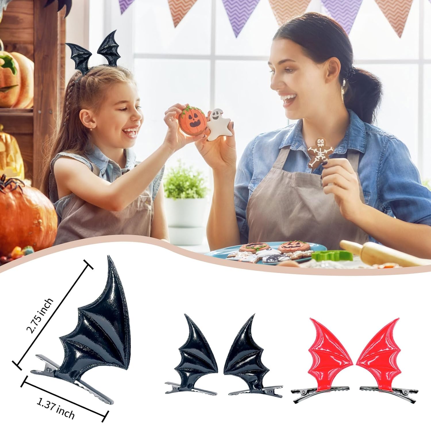 2 accesorios para el pelo de murciélago de Halloween para niños, pinzas para el cabello de alas de murciélago de Halloween, pasadores góticos negros