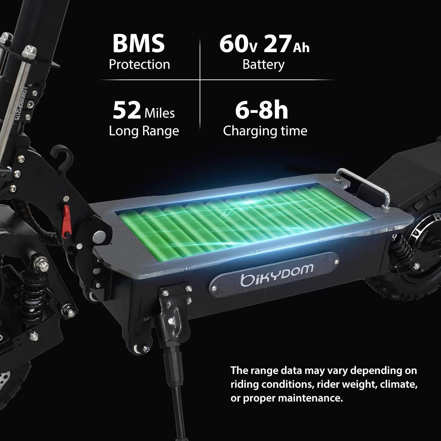Patinete eléctrico de 5600 W 38.4 AH para adultos, rango de viaje de 50 MPH y 62 millas, scooter plegable de doble accionamiento rápido, neumático