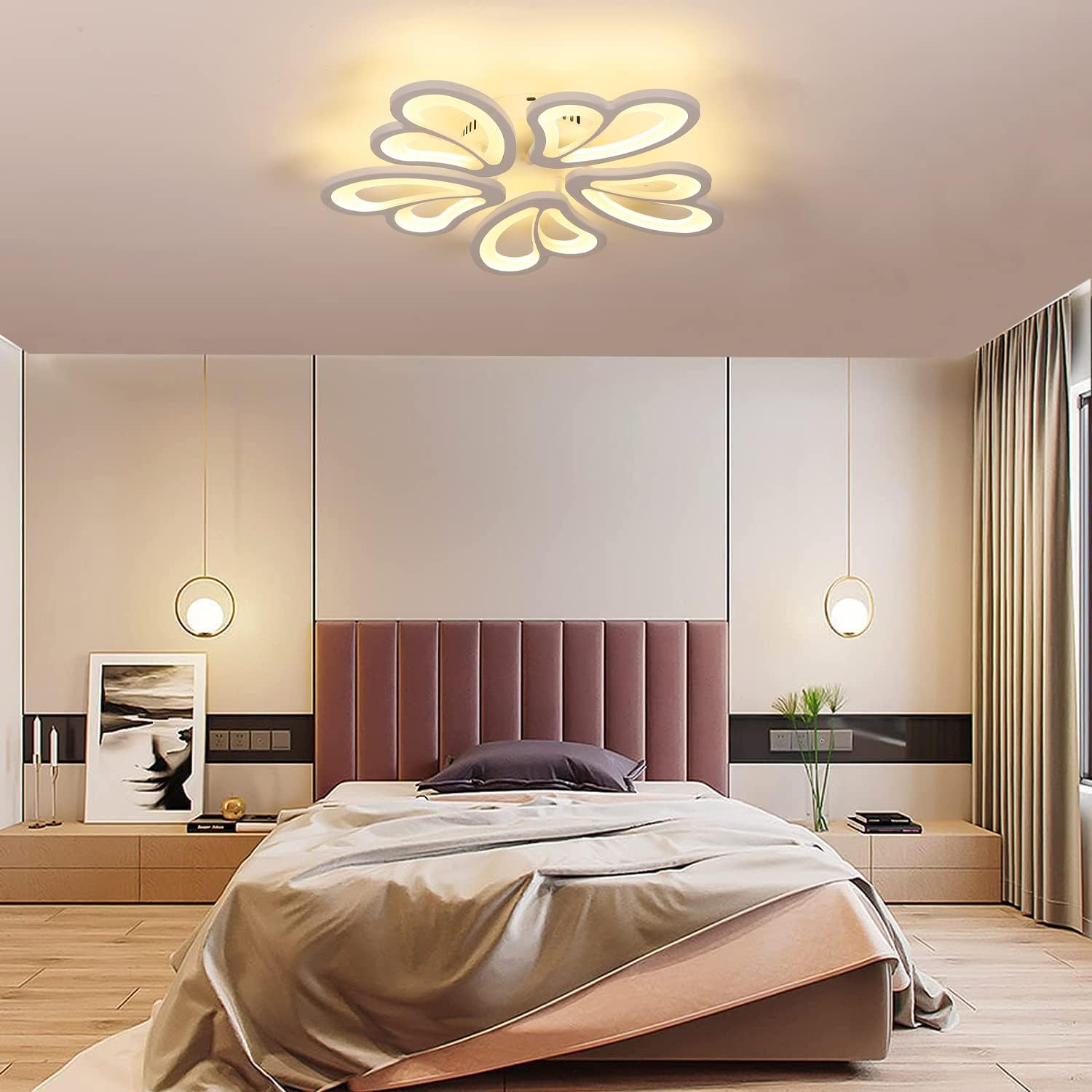 Lámpara de techo moderna, lámpara de techo de acrílico moderna de 55 W, lámpara LED con forma de flor de metal para sala de estar, dormitorio,