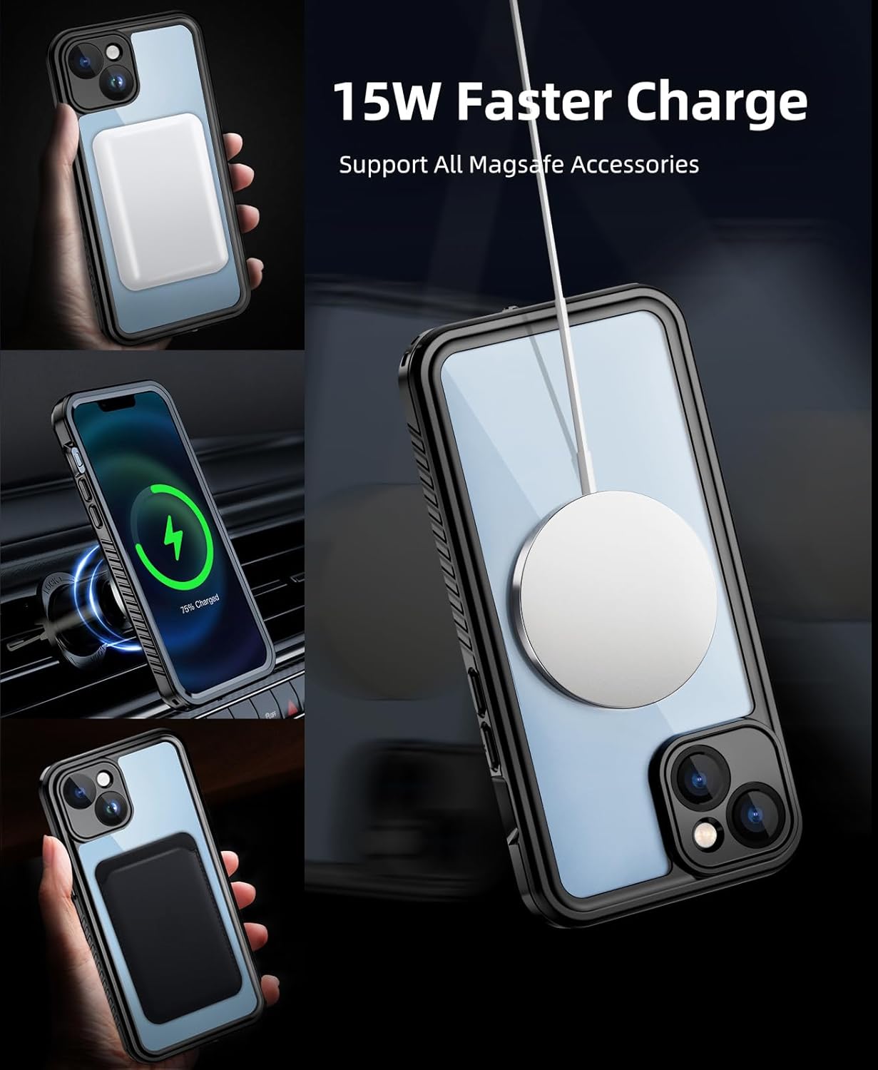 Unitedtime – Funda magnética para iPhone 14 impermeable con protector de pantalla integrado, compatible con MagSafe a prueba de golpes, a prueba de