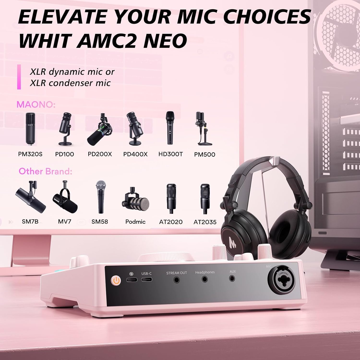 MAONO Mezclador de audio para transmisión, interfaz de audio con preamplificador profesional, Bluetooth, batería incorporada, cancelación de ruido,
