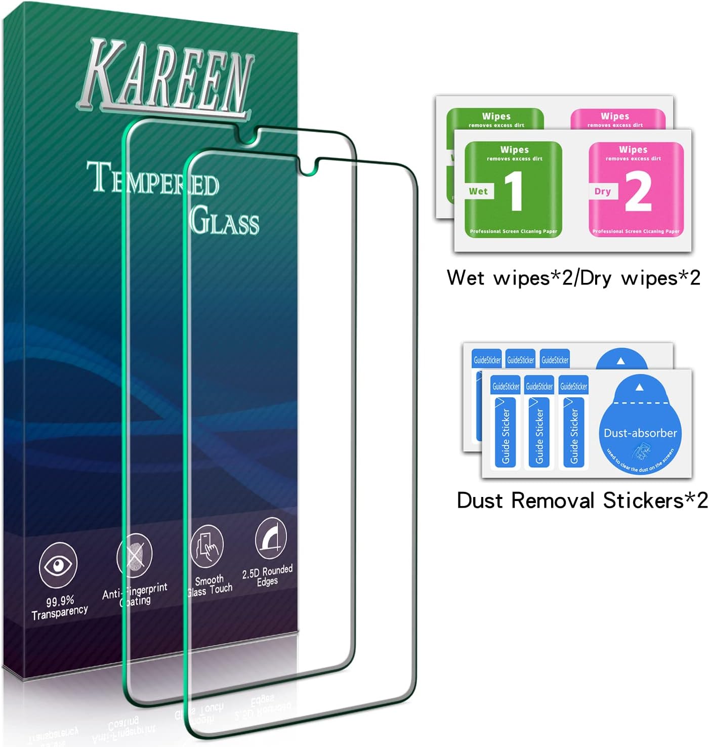 KAREEN Paquete de 2 Protector de pantalla diseñado para Samsung Galaxy A13 5G, vidrio templado, antiarañazos, sin burbujas, compatible con fundas,