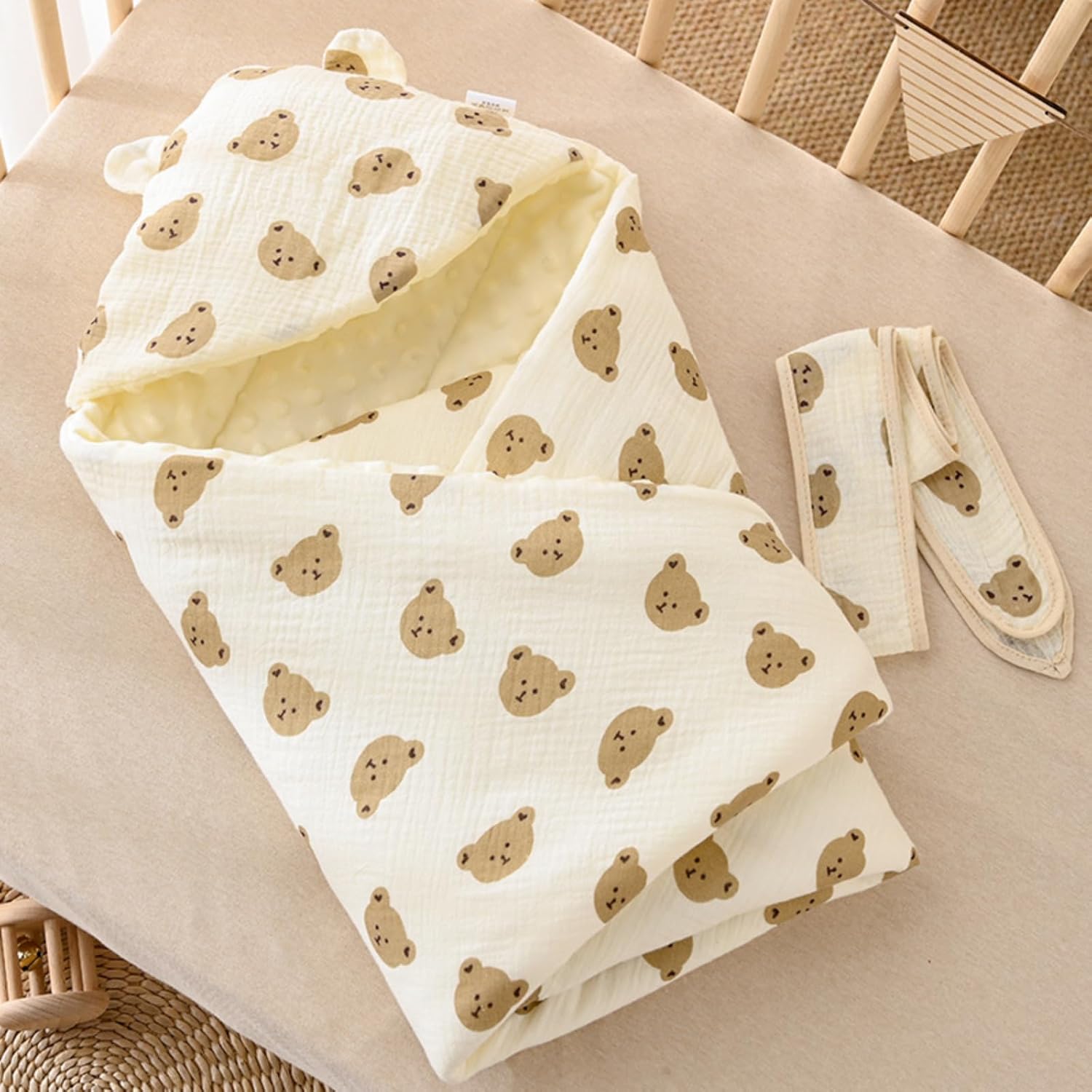 Manta Kawaii para bebé para niñas, de algodón cálido, bonita, agradable al tacto, transpirable (oso)