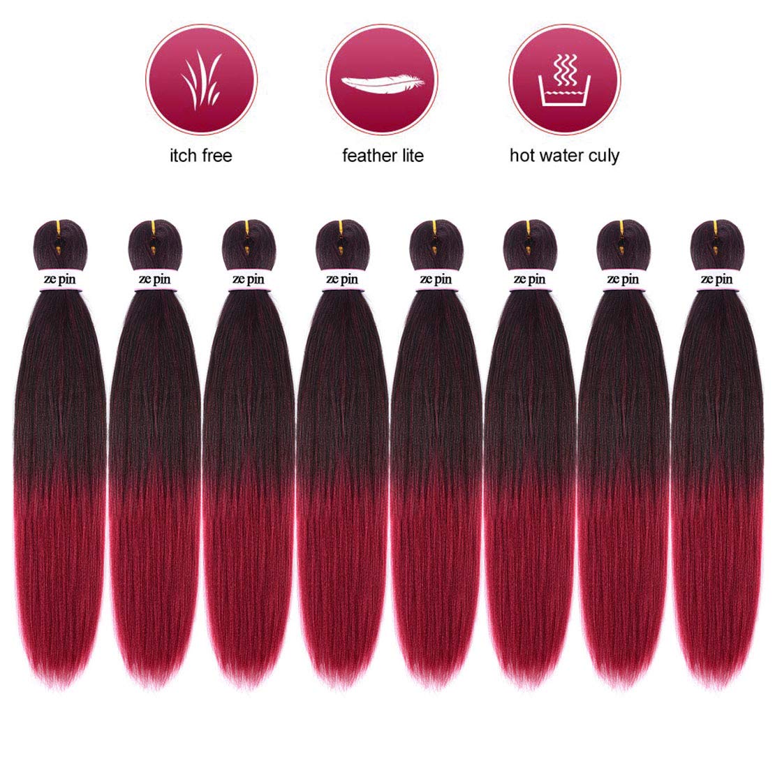 Cabello trenzado preestirado de 26 pulgadas, 8 paquetes de cabello profesional suave Yaki para trenzas, ajuste de agua caliente, extensiones de