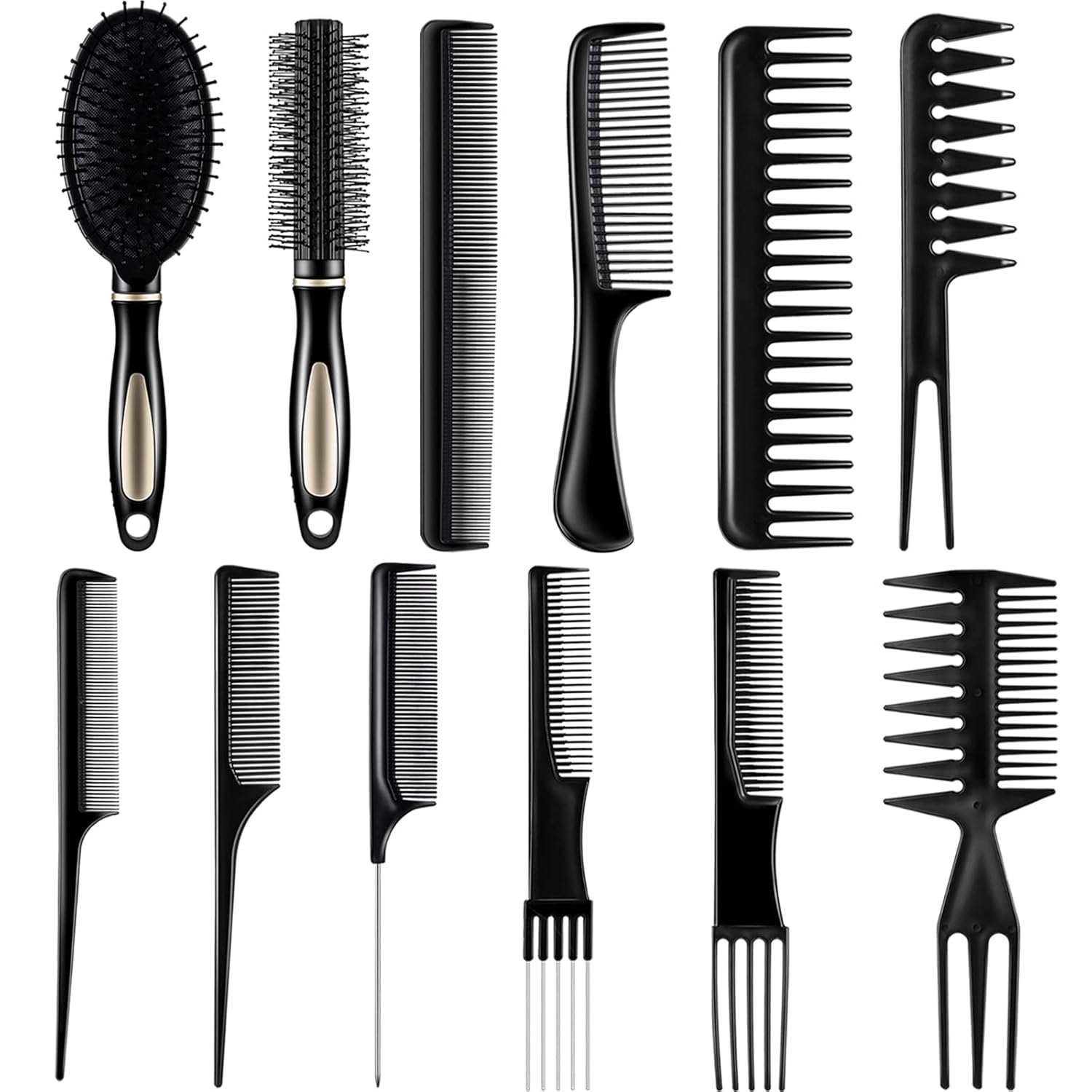 Juego de 12 cepillos de pelo para desenredar, incluye 1 peine de masaje con bolsa de aire, 1 cepillo de rodillo y 10 peines de peinado para cabello