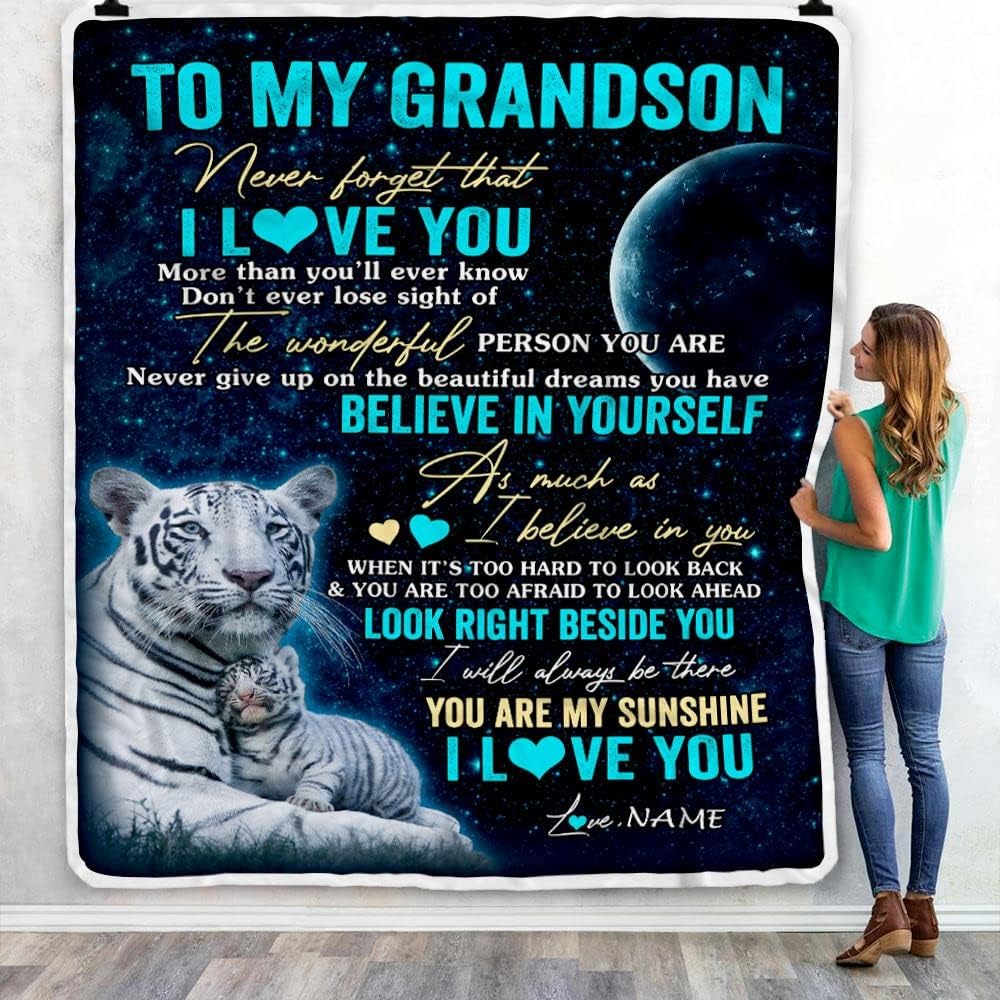 Manta personalizada con texto en inglés To My Grandson from Grandma Grandpa Never Forget I Love You, manta de forro polar personalizada con texto en