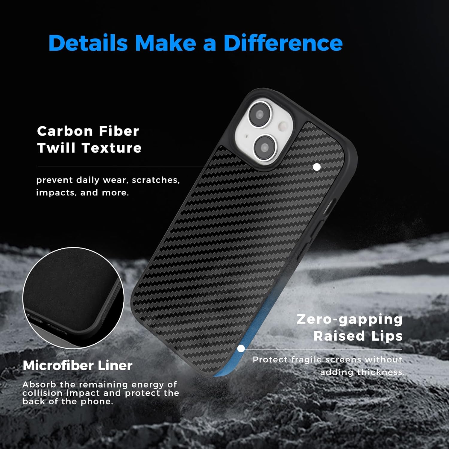 MONOCARBON Funda de fibra de carbono real para iPhone 15, lujosa funda de sarga minimalista de 6.1 pulgadas a prueba de caídas compatible con