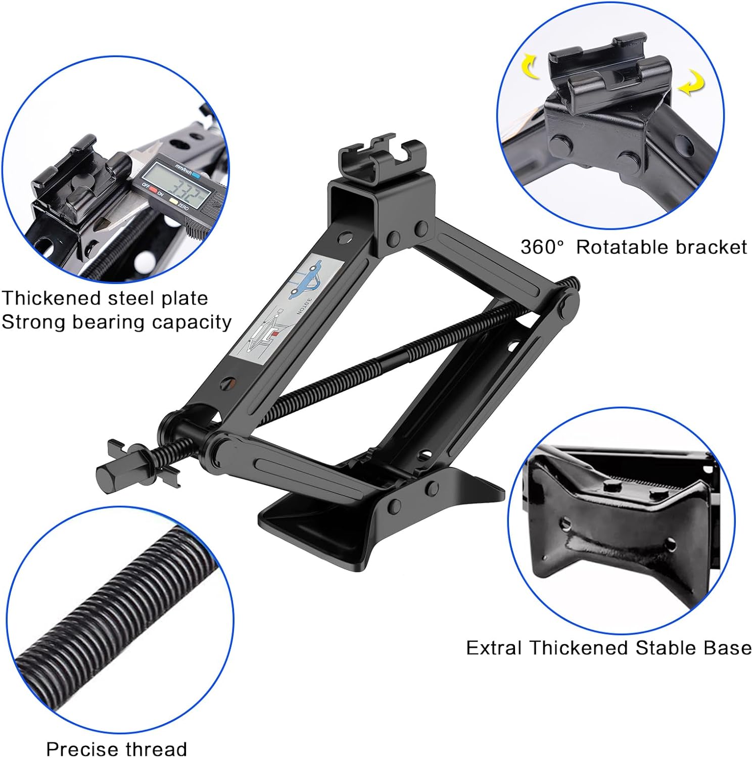 Kit de gato de coche de 3 toneladas (6614 libras), elevador de tijera resistente con llave de trinquete de ahorro, kit de cambio de neumáticos para