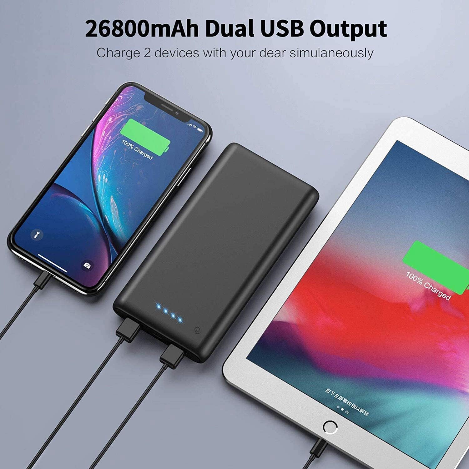 Cargador de batería portátil de 26,800mAh, batería externa segura de gran capacidad para celular, compacta, con celdas de alto rendimiento y