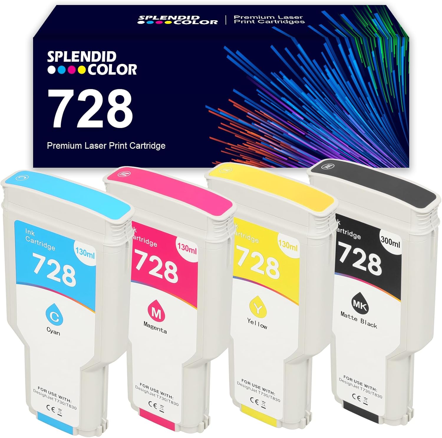 SPLENDIDCOLOR 728xl Juego de cartuchos de tinta 728xl remanufacturados 728 F9J68A F9K17A F9K16A F9K15A Reemplazo para impresora trazadora de gran
