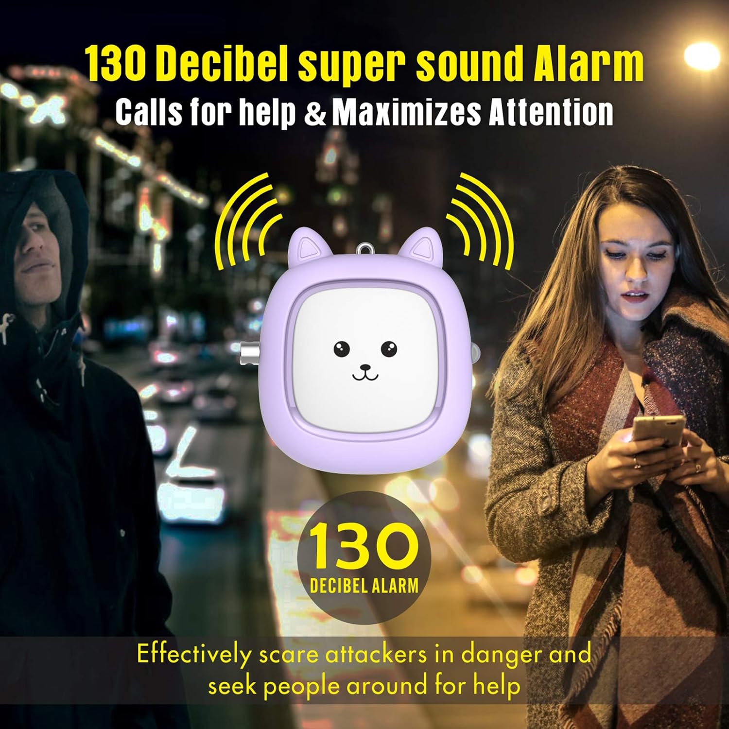 Alarma personal de sonido seguro, paquete de 5 llaves de alarma de seguridad de autodefensa de emergencia de 130 dB con luz LED, sirena de seguridad