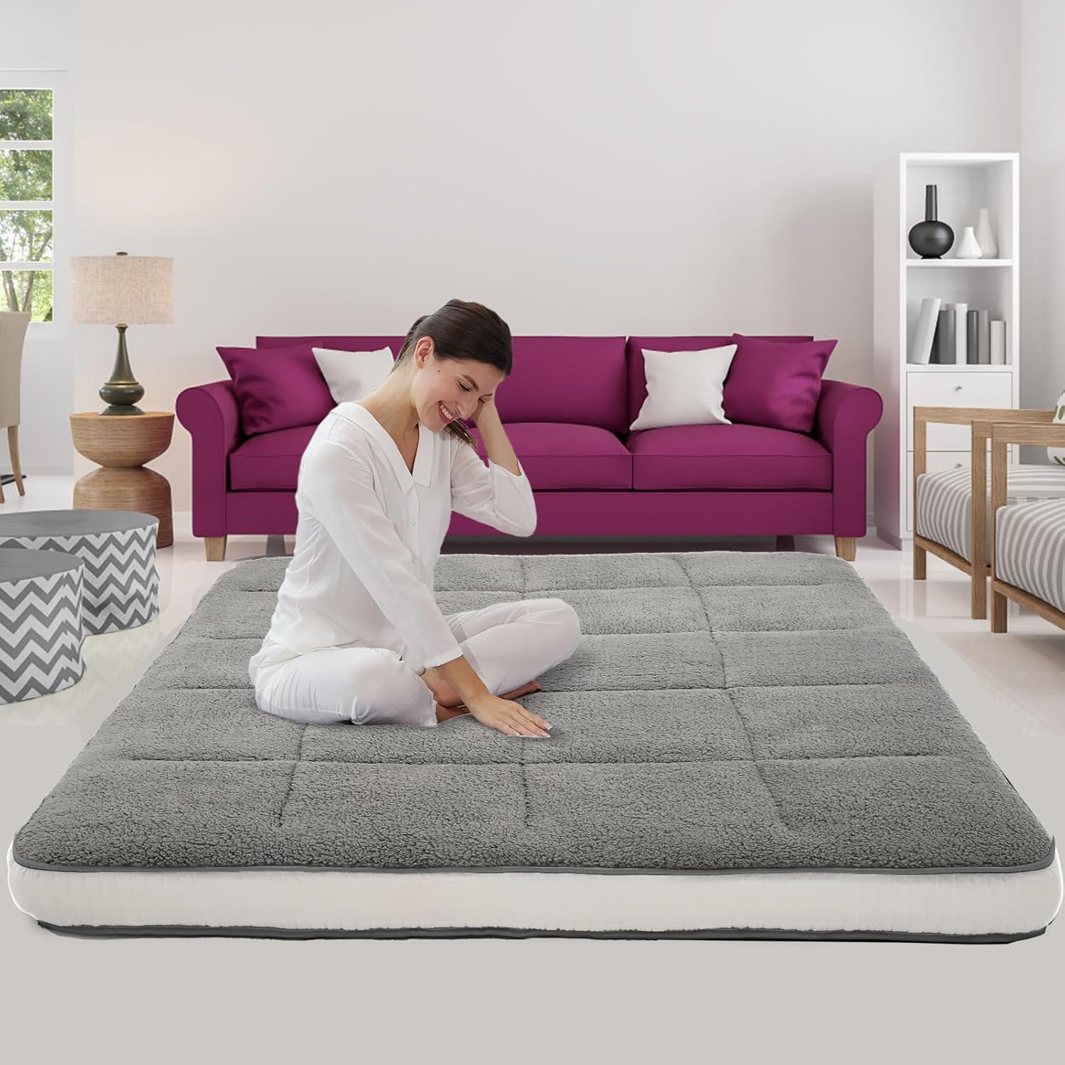 LILYPELLE Colchón japonés futón, colchón plegable de forro polar, colchón enrollable, tapete de tatami para dormir, tumbona para el suelo, cama de