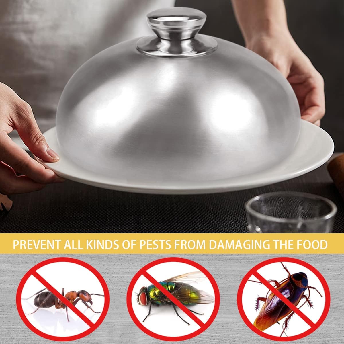 LNQ LUNIQI Cubierta de acero inoxidable para platos de alimentos, cubierta de placa de cúpula para carne, cubierta de placa de alimentos para el