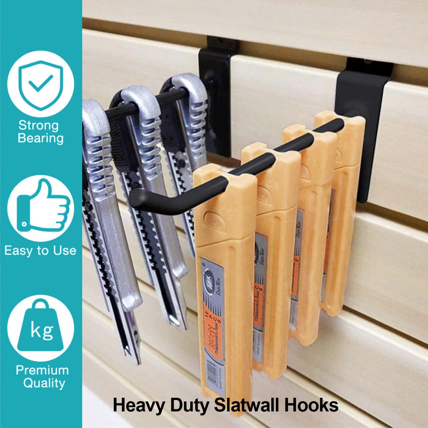 Ganchos Slatwall de 6 pulgadas, accesorios de pared de listones negros, ganchos para panel de pizarra, para garaje, tienda, venta al por menor,