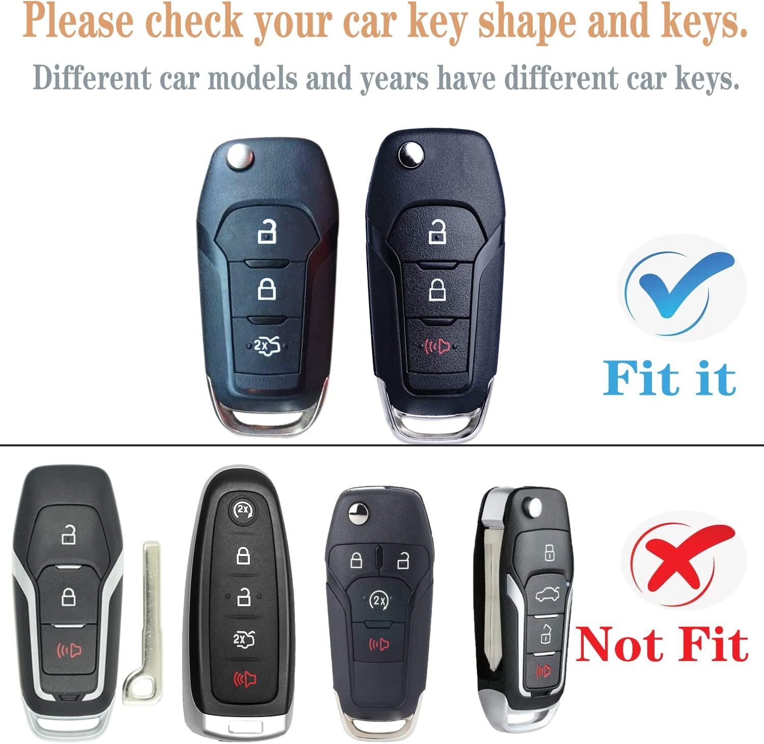 Funda para llavero Ford, con llavero, funda de protección compatible con Fusion Ranger Focus, etc., llave remota abatible (azul)