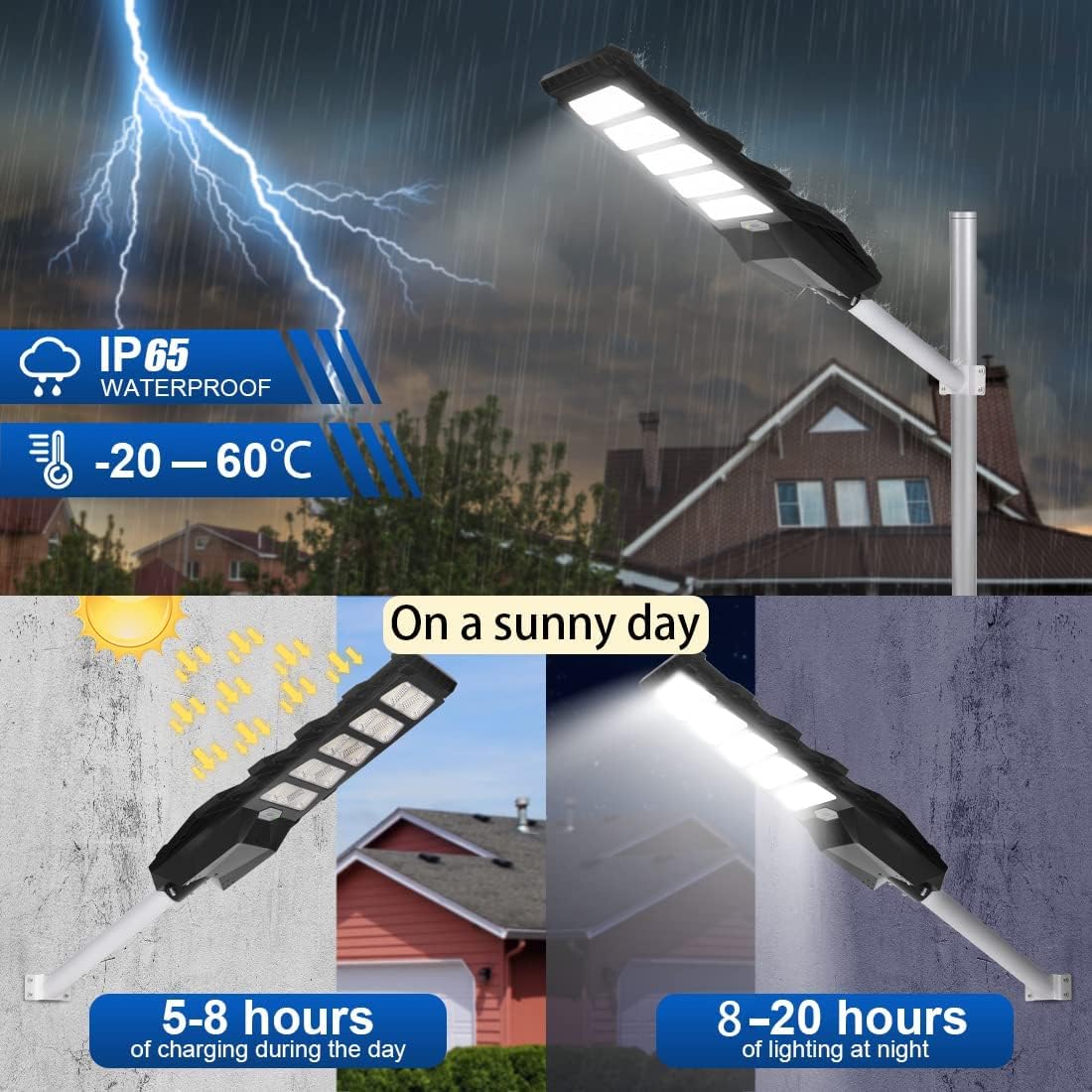 Juyace Luz solar de calle de 500 W, 825 LED, funciona con energía solar, luces de exterior del atardecer al amanecer con sensor de movimiento IP65