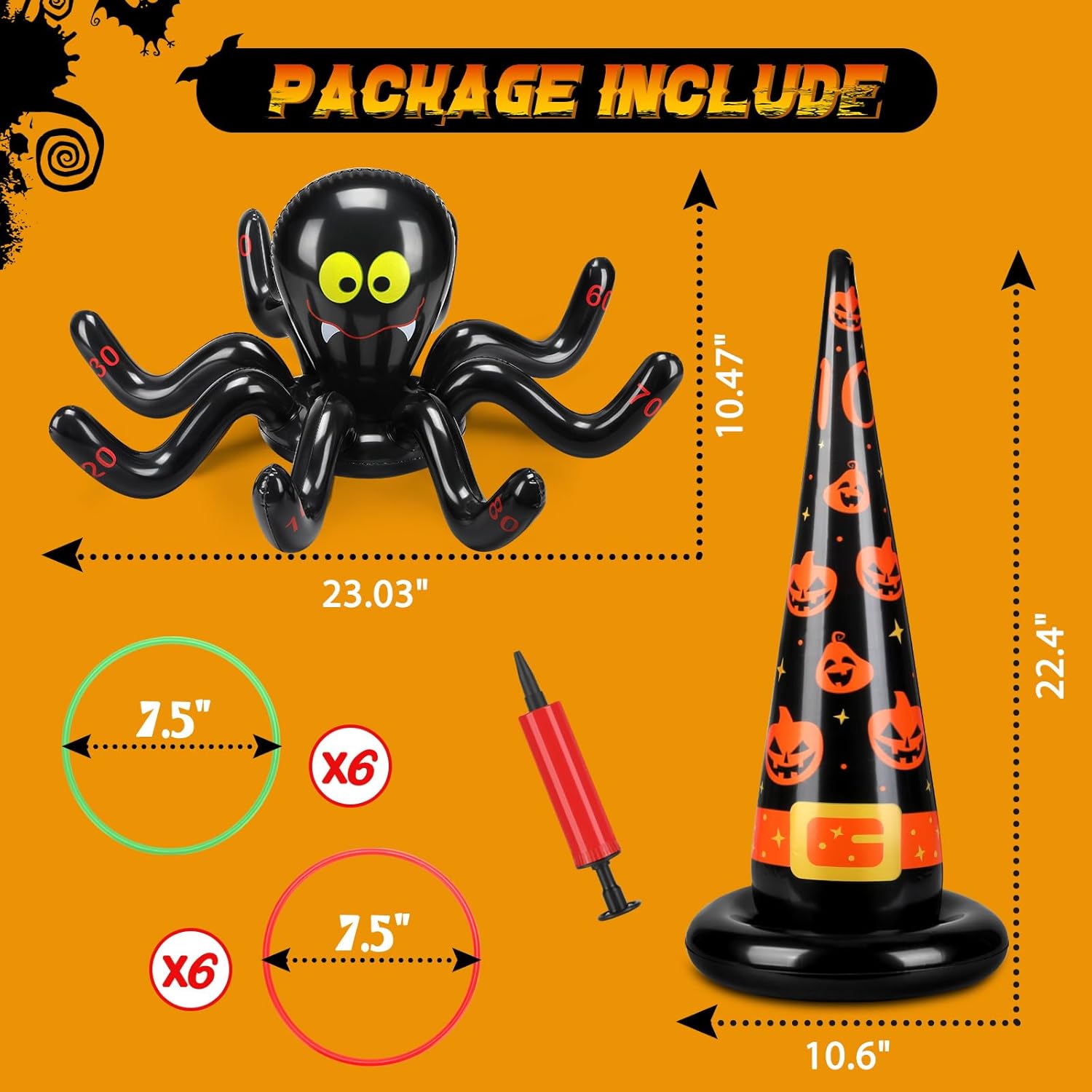 Narremcoy Halloween Inflatable Ring Toss Game with Score Sign – Premium Witch Hat Spiders Ring Toss Game for Halloween Indoor Outdoor Garden School