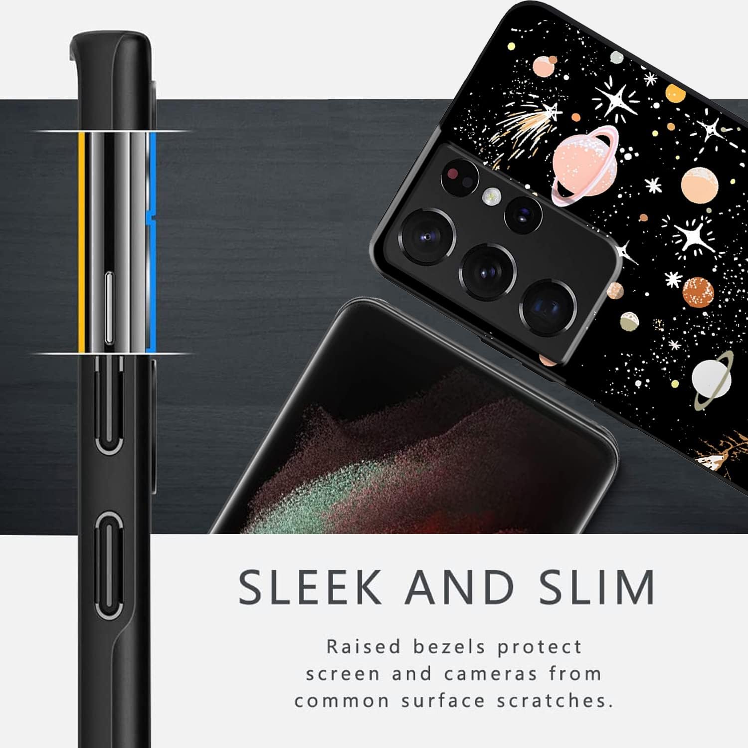 Funda compatible con Samsung Galaxy S21 Ultra, diseño de patrón estético espacial retro, protección de cuerpo completo a prueba de golpes para