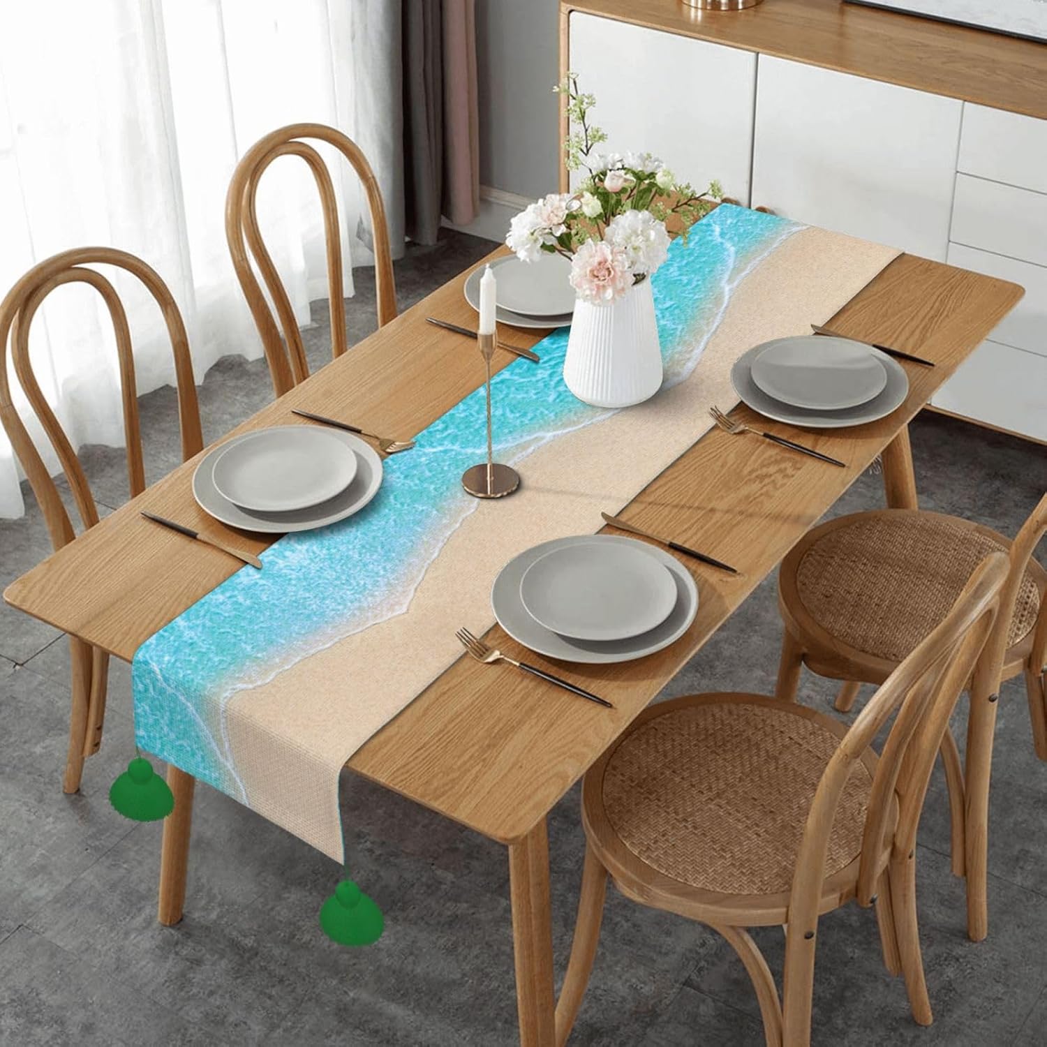 Camino de mesa de Navidad azul para la playa, decoración de mesa de comedor, decoración de Navidad, decoración de interiores del hogar, caminos de