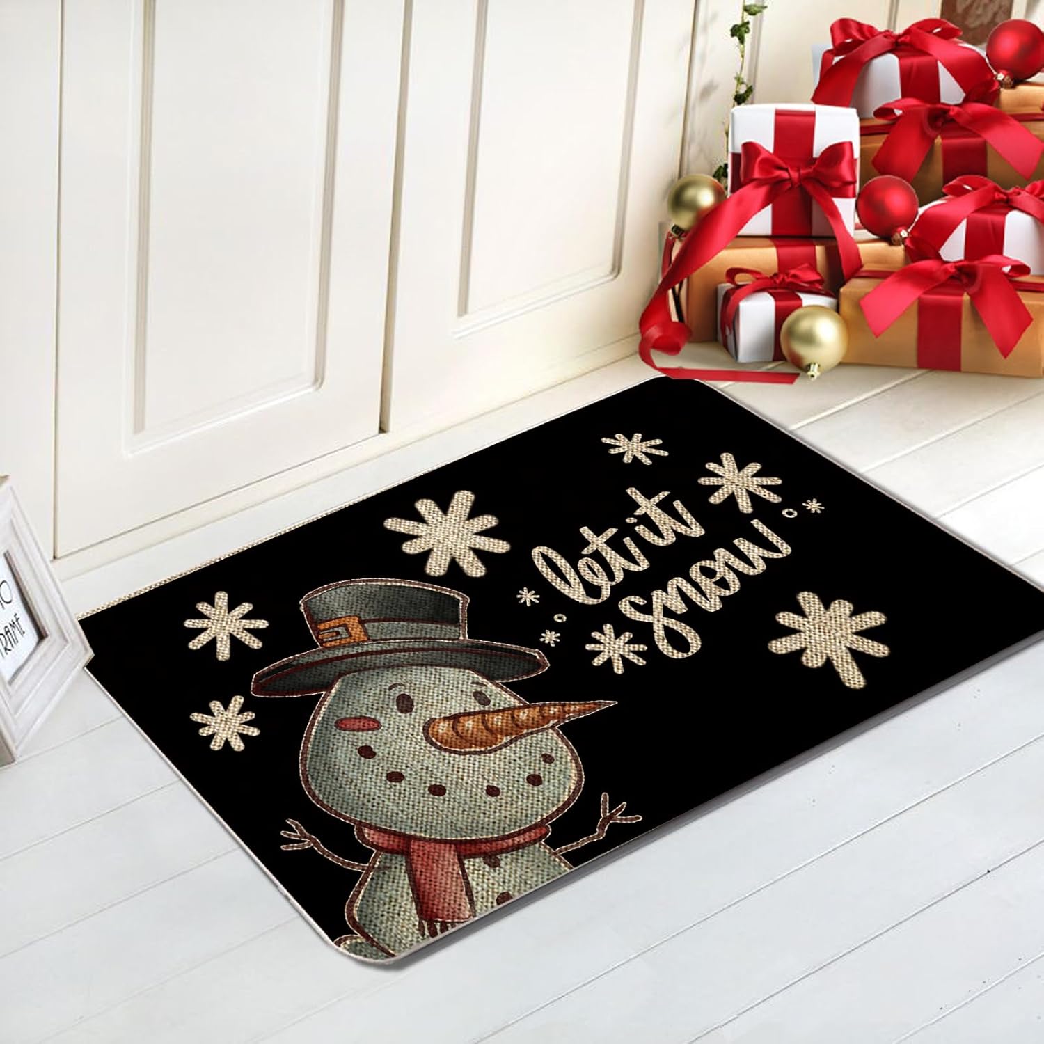 GAGEC Tapete de Navidad para puerta de exterior, tapete de entrada con muñeco de nieve, tapete de entrada de invierno, decoración de casa de campo,