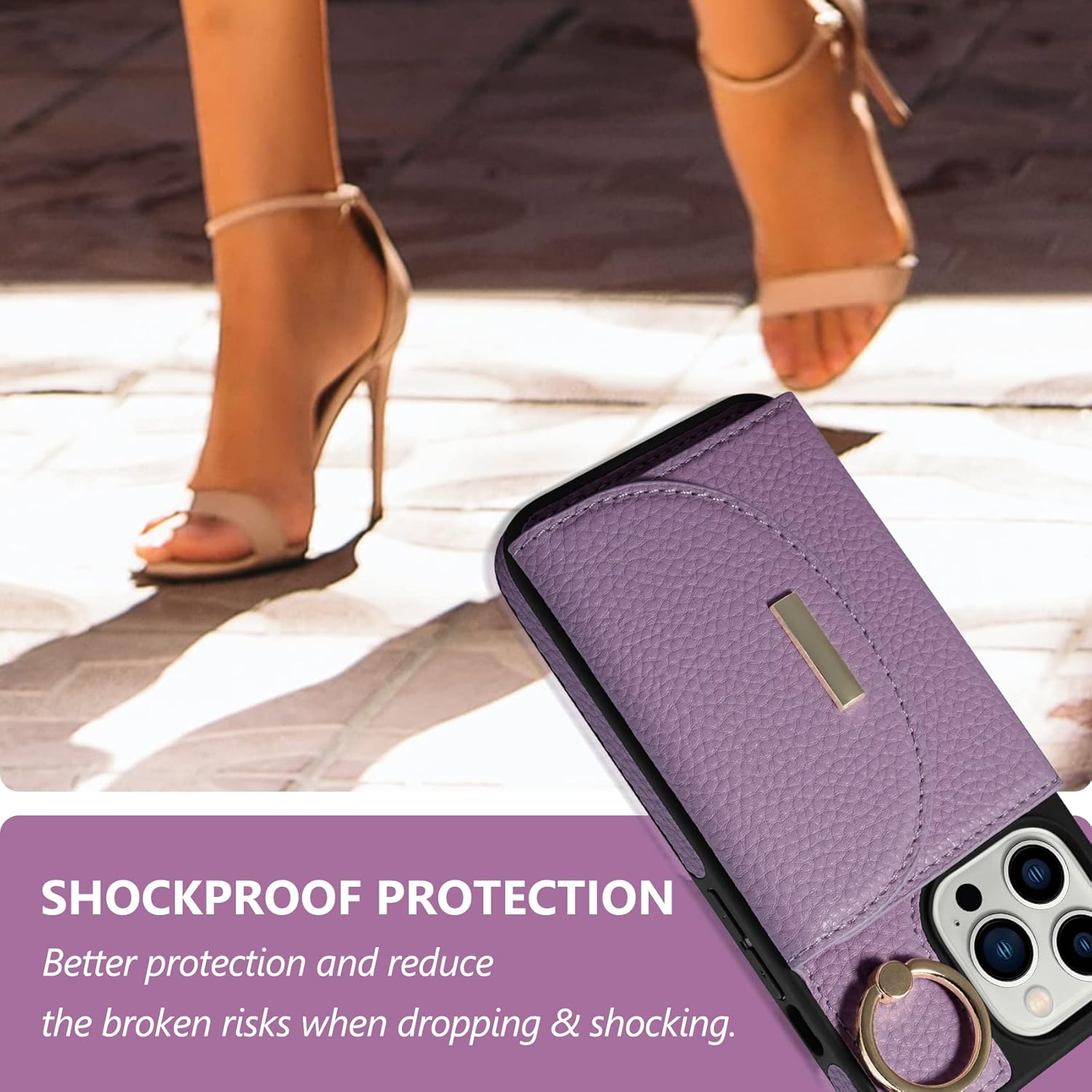 Keallce Funda para iPhone 13 Pro de 6.1 pulgadas 2021, funda tipo cartera con ranuras para tarjetas, soporte de anillo con soporte de soporte, funda