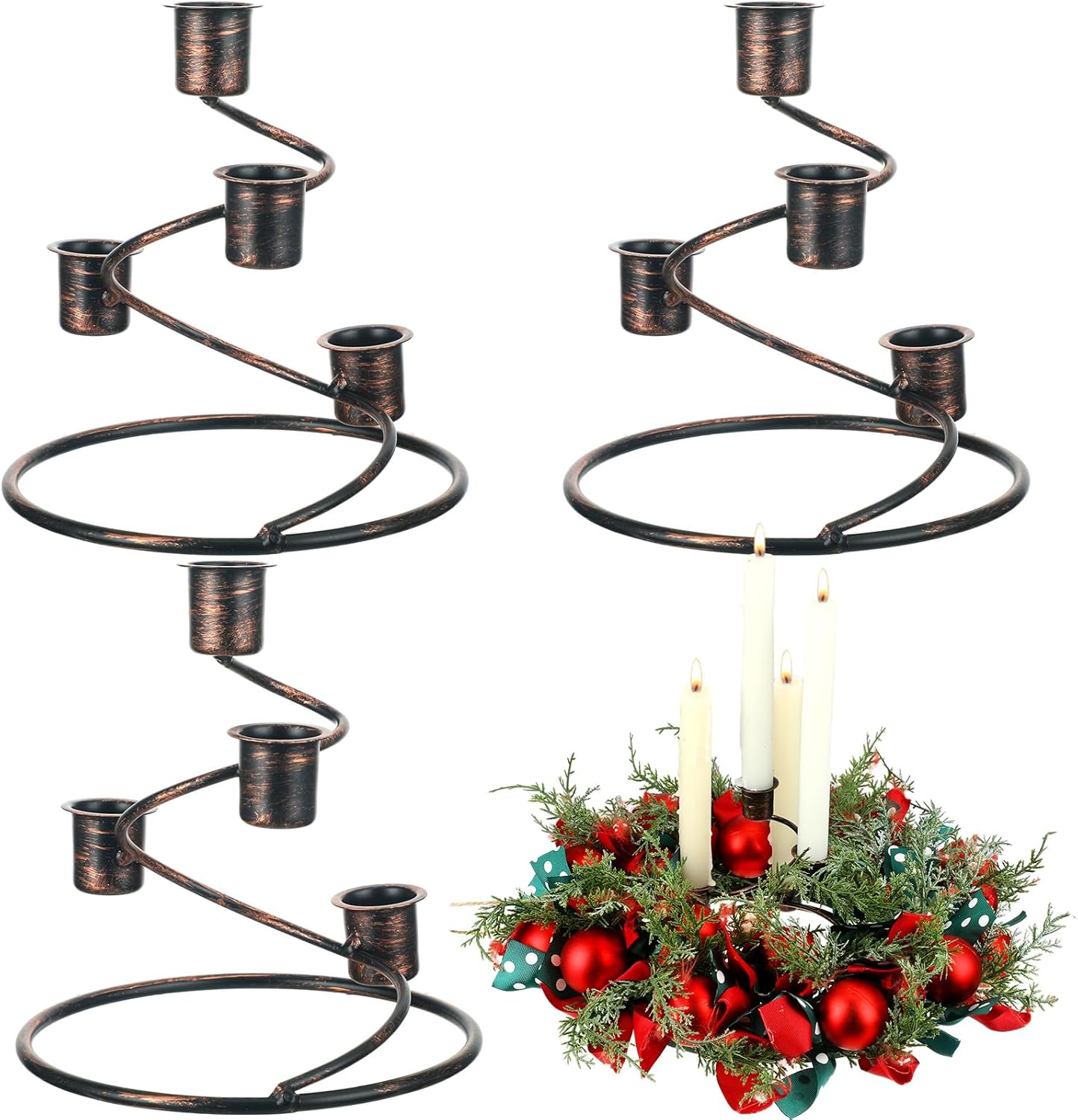 3 piezas de corona de Adviento de Navidad, candelabro rústico de corona de Adviento con estructura en espiral, portavelas de Navidad de metal,