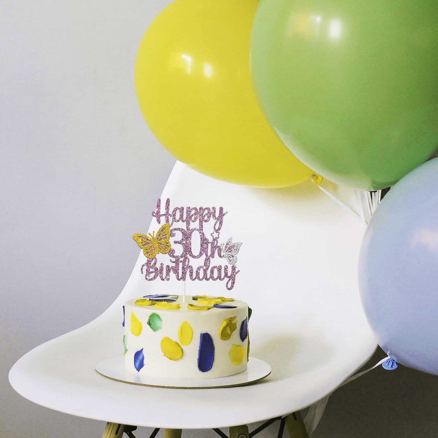 Decoración para tarta de cumpleaños de 30 años con purpurina morada, decoración de pastel de mariposa 30, decoración para tartas de cumpleaños de 30