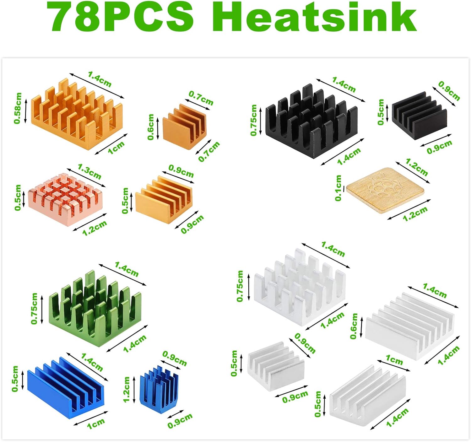 ESUMIC 78 unidades de disipador de calor Raspberry Pi 4b, disipador de calor de aluminio Raspberry Pi con cinta adhesiva conductora térmica para