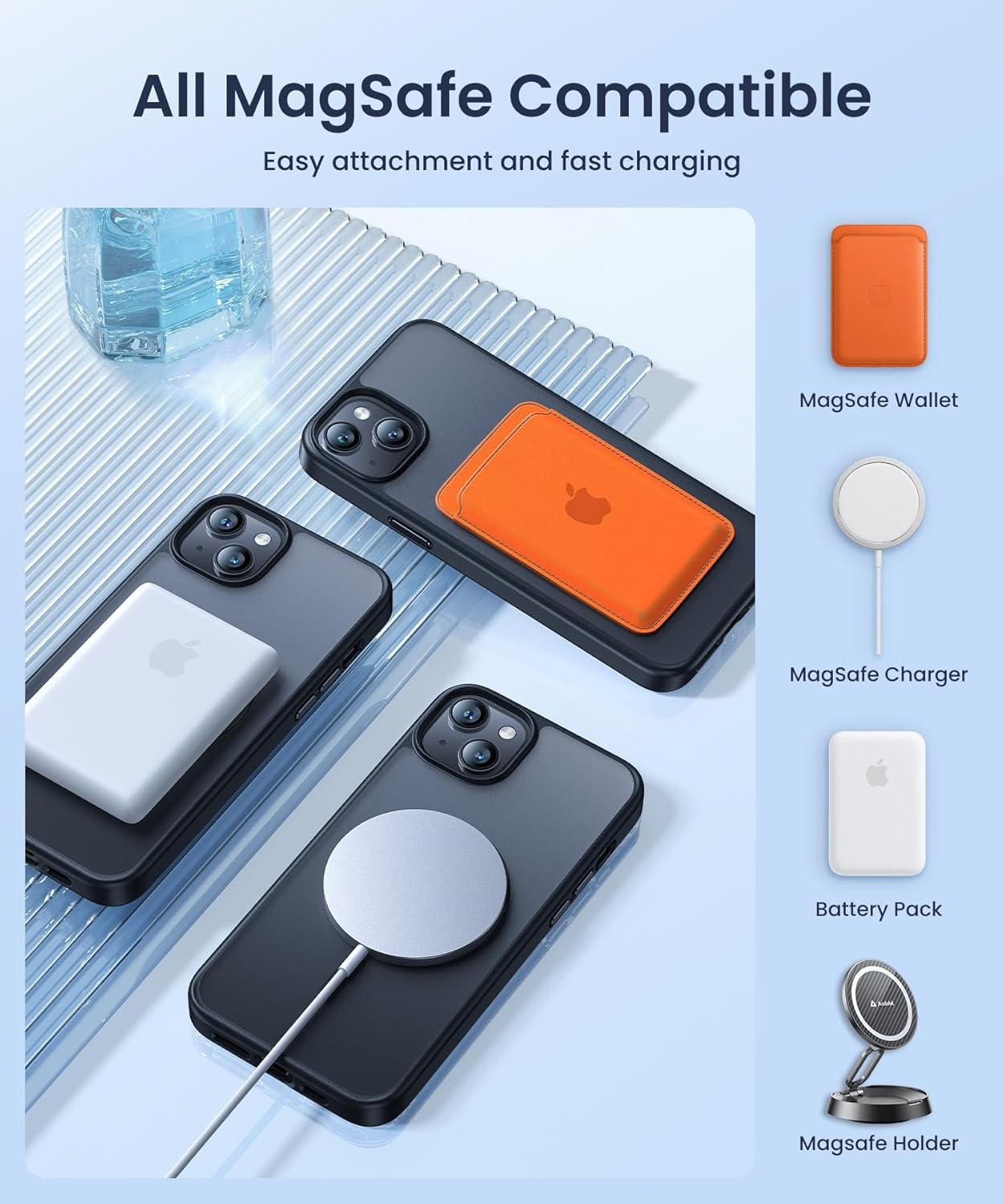 Danmus Funda para iPhone 15 Plus compatible con MagSafe protección militar contra caídas de 12 pies Funda magnética con soporte de anillo de 360