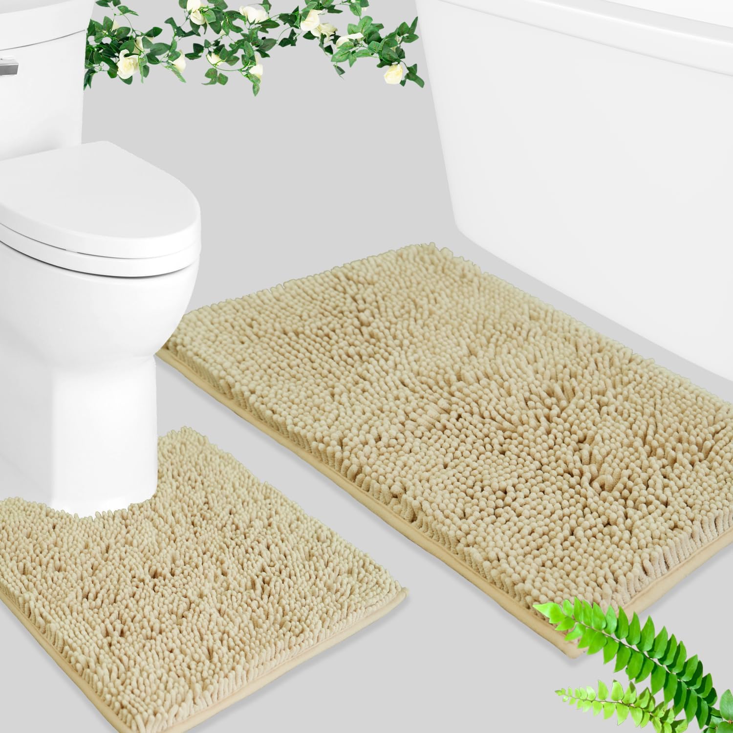 BOANKODU Juego de 2 alfombras de baño absorbentes para baño, felpilla muy suave, antideslizante, 32 x 20 pulgadas + 20 x 20 pulgadas, alfombra de
