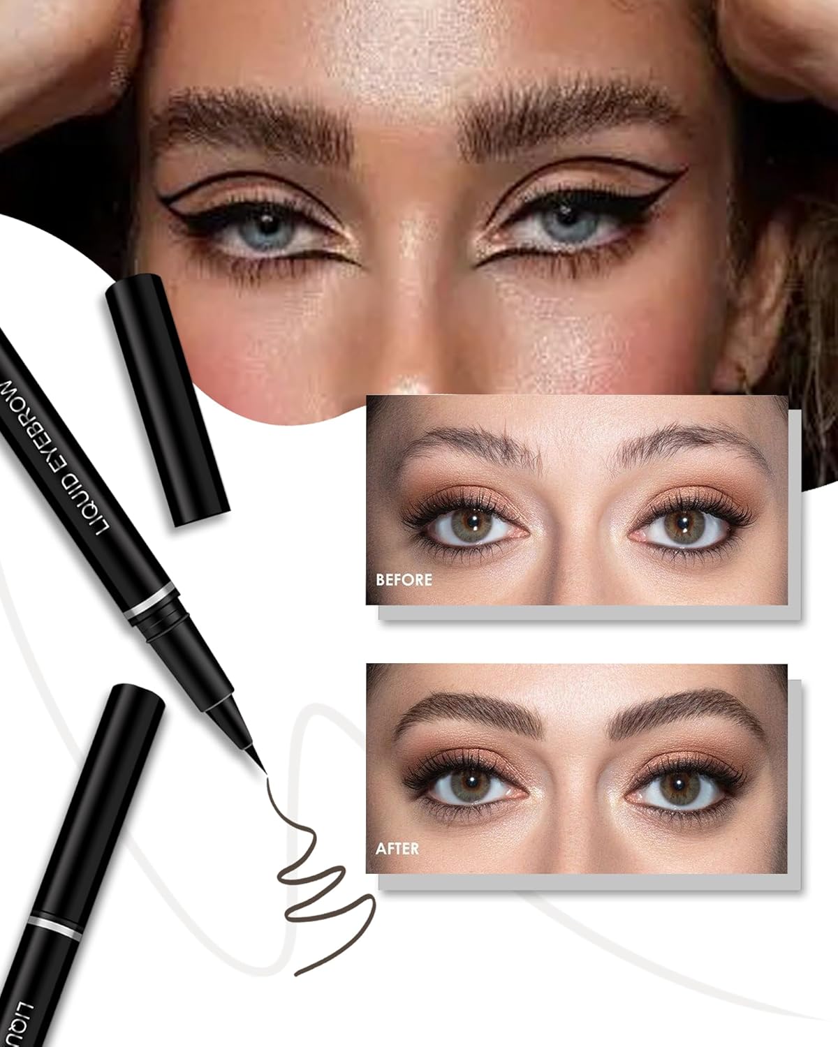 Lápiz líquido para cejas, bolígrafo profesional de tinte de cejas de elevación profesional, 2 unidades, lápiz delineador de ojos de agua de