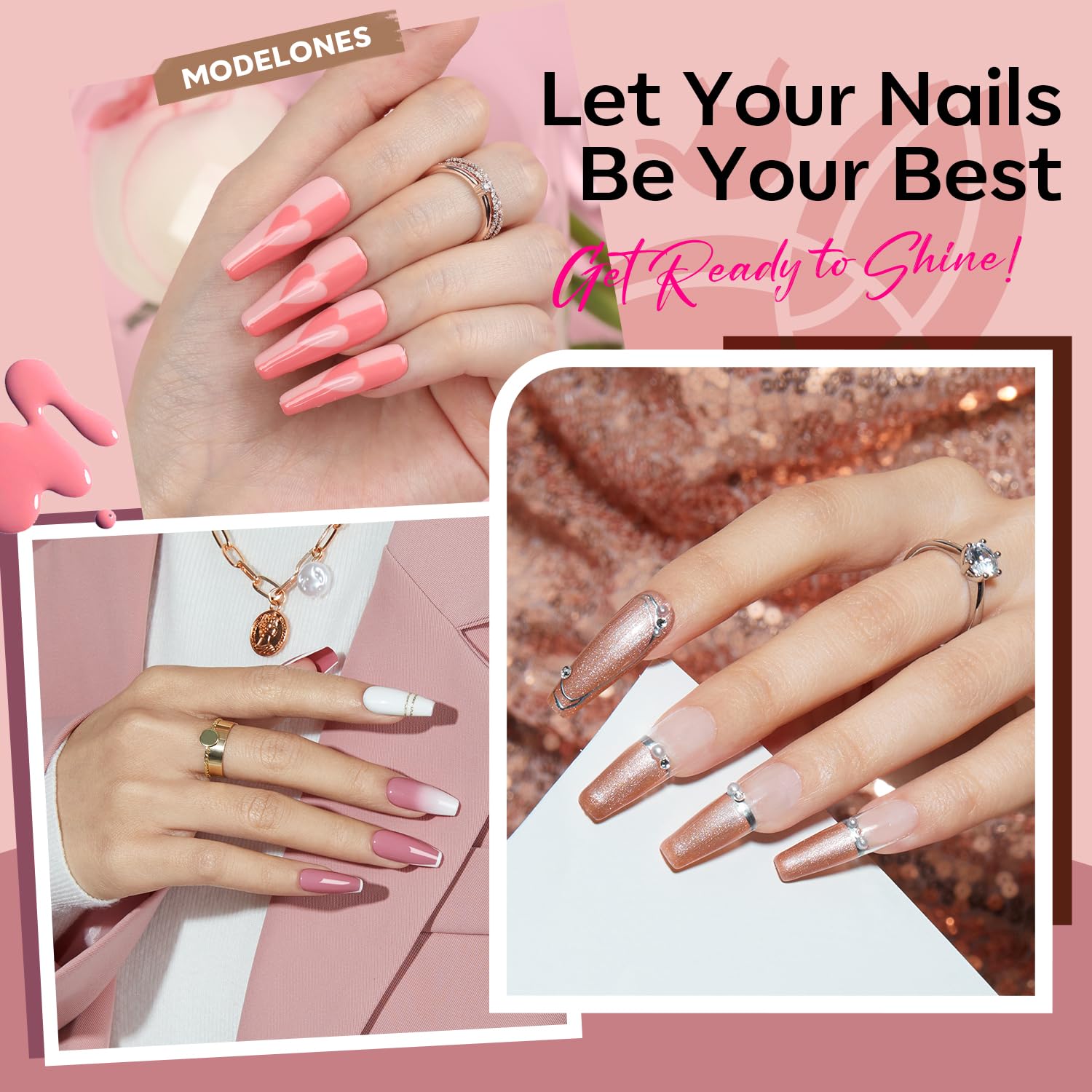 Modelones Kit de manicura de uñas de gel con lámpara de secado de uñas con luz UV, 28 colores nude, marrón, rosa, rojo, kit de iniciación de esmalte