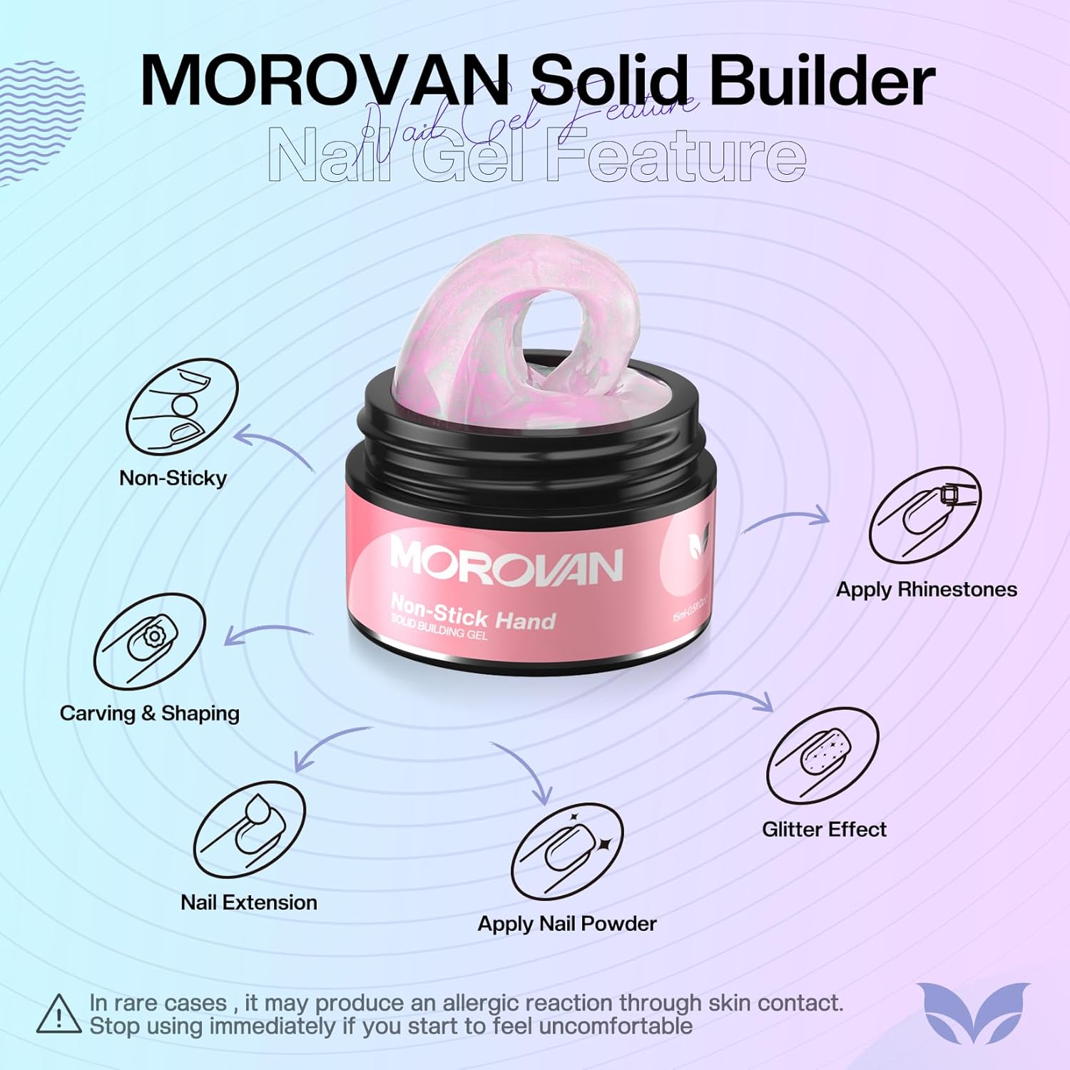 Morovan Gel constructor sólido para uñas 30ML Aurora Pink Pegamento de gel sólido para uñas no pegajoso Gel sólido para uñas Gel duro transparente