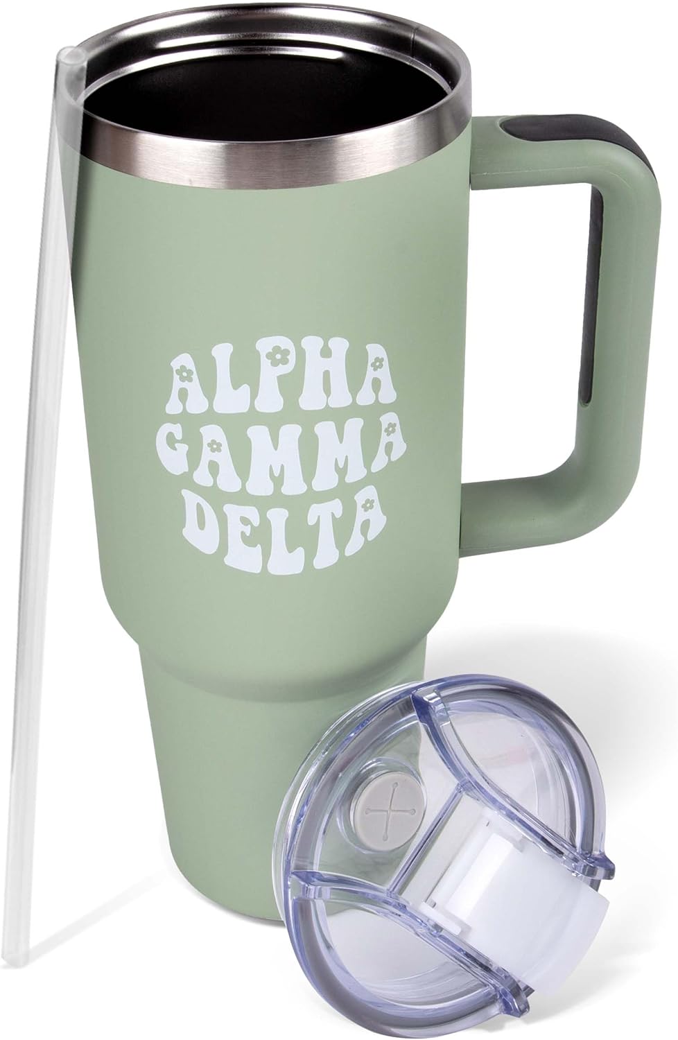 Sorority Shop Alpha Gamma Delta – Vaso con asa de 40 onzas, para mejor amiga, bonito vaso grabado de hermandad, vasos aislados para mantener tus