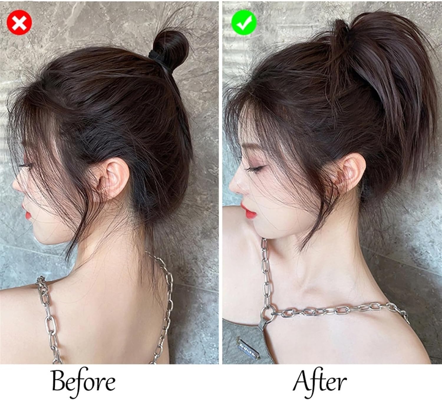Extensiones de cabello sintético para mujer, con banda elástica para moño, esponjoso, liso, con banda elástica, moño para mujer, color negro natural