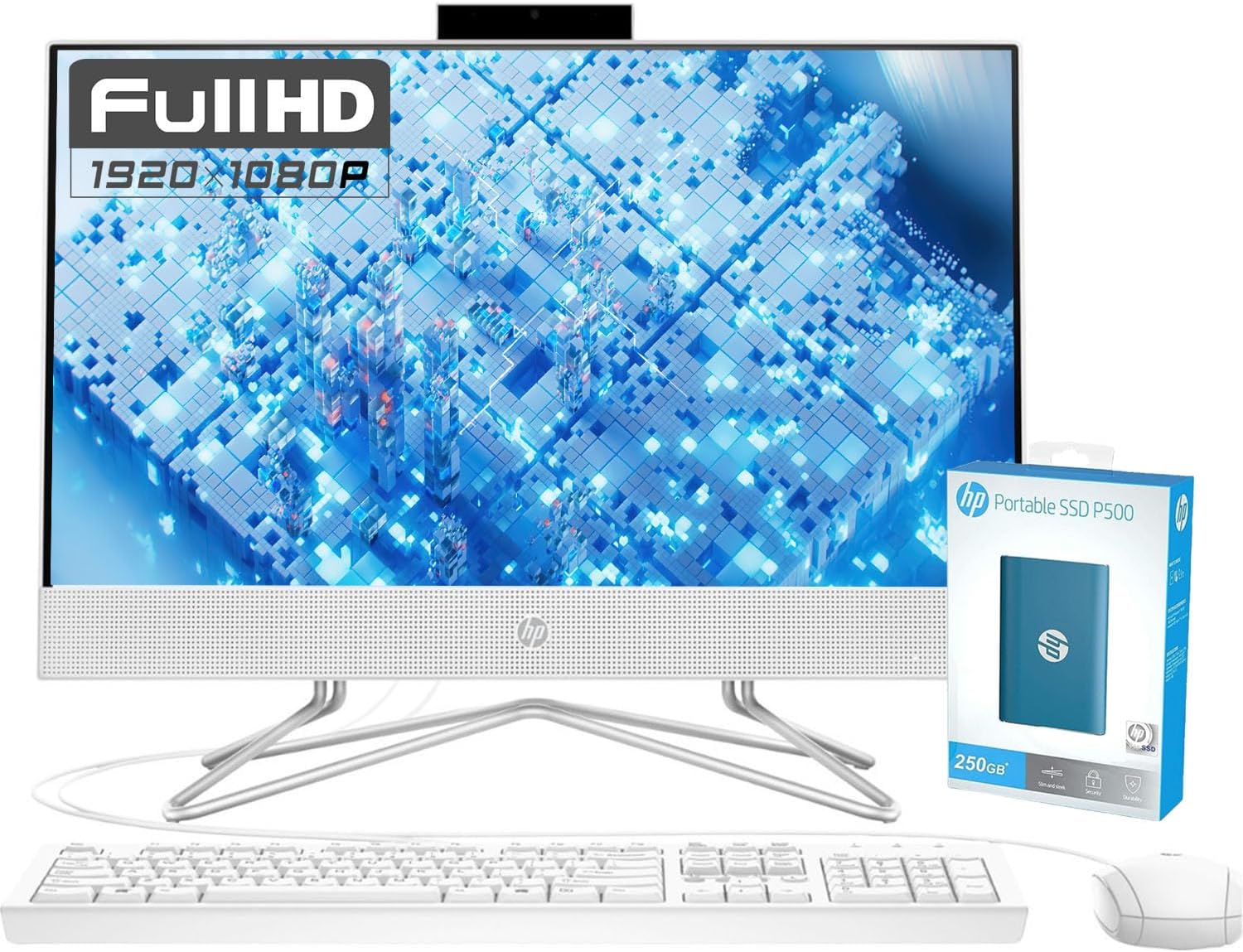 HP Computadora de escritorio todo en uno, pantalla FHD 1080P de 21.5″, 32 GB de RAM, SSD de 1 TB, procesador Intel Duel Core Celeron, cámara web,