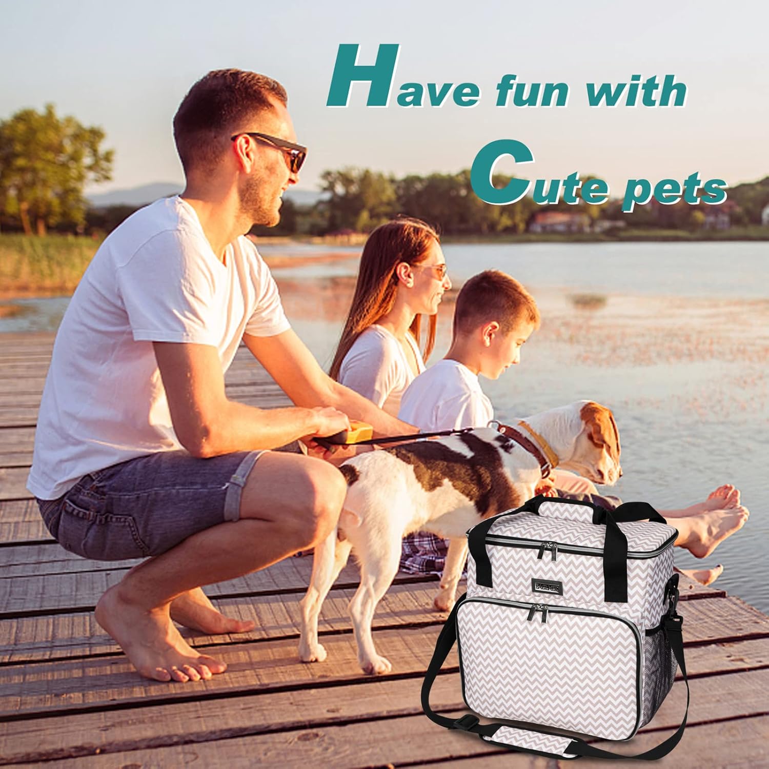 BAGLHER Bolsa de viaje para perros, bolsa de viaje para mascotas (todos los suministros de viaje para mascotas), con 2 recipientes de comida para