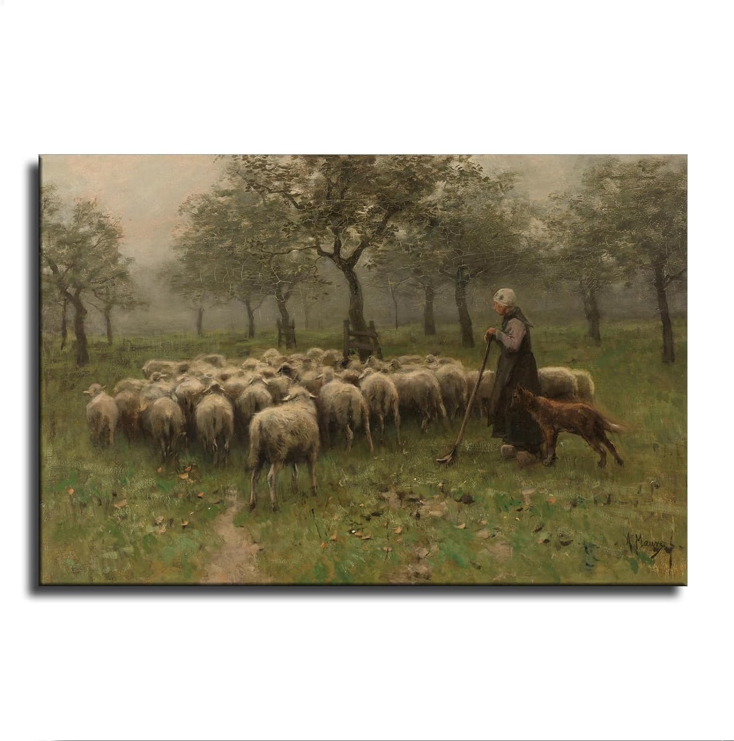 Anton – Póster de pastora con rebaño de ovejas de Anton Mauve Painter – Lienzo decorativo para pared, sala de estar, dormitorio, pintura al óleo