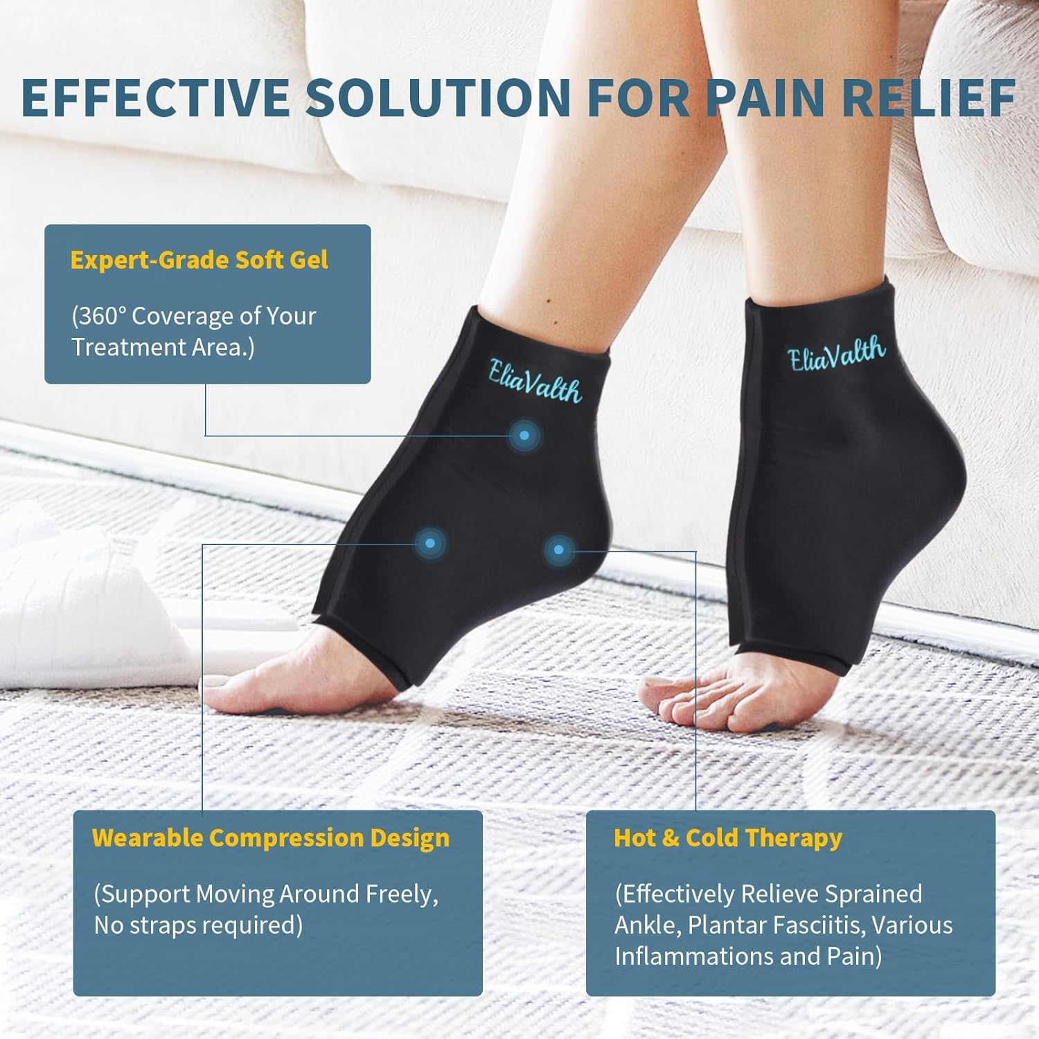 EliaValth Envoltura de hielo para tobillo, bolsas de hielo para lesiones reutilizables, alivio de la fascitis plantar, terapias de calor y frío,