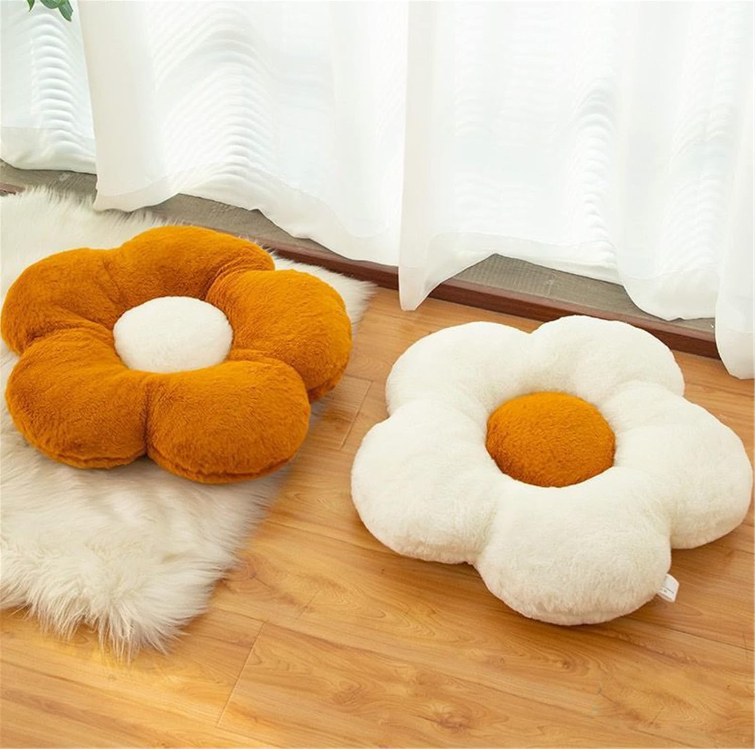 Cojín de felpa con diseño de flores, lindo cojín cómodo para oficina, sala de estar, cama, decoración simple (15.7 pulgadas, marrón)