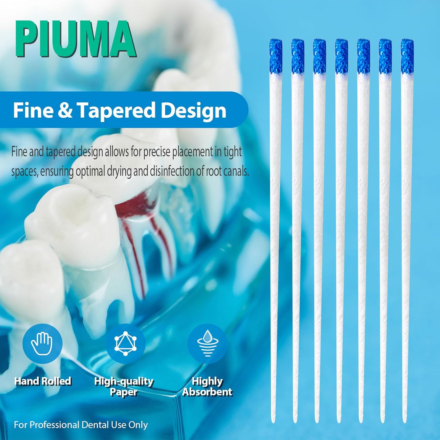 200 puntos de papel absorbente Piuma de grado dental #60 de varios tamaños  Tapper para endodoncia endodóntica dental, estéril, tamaños mixtos