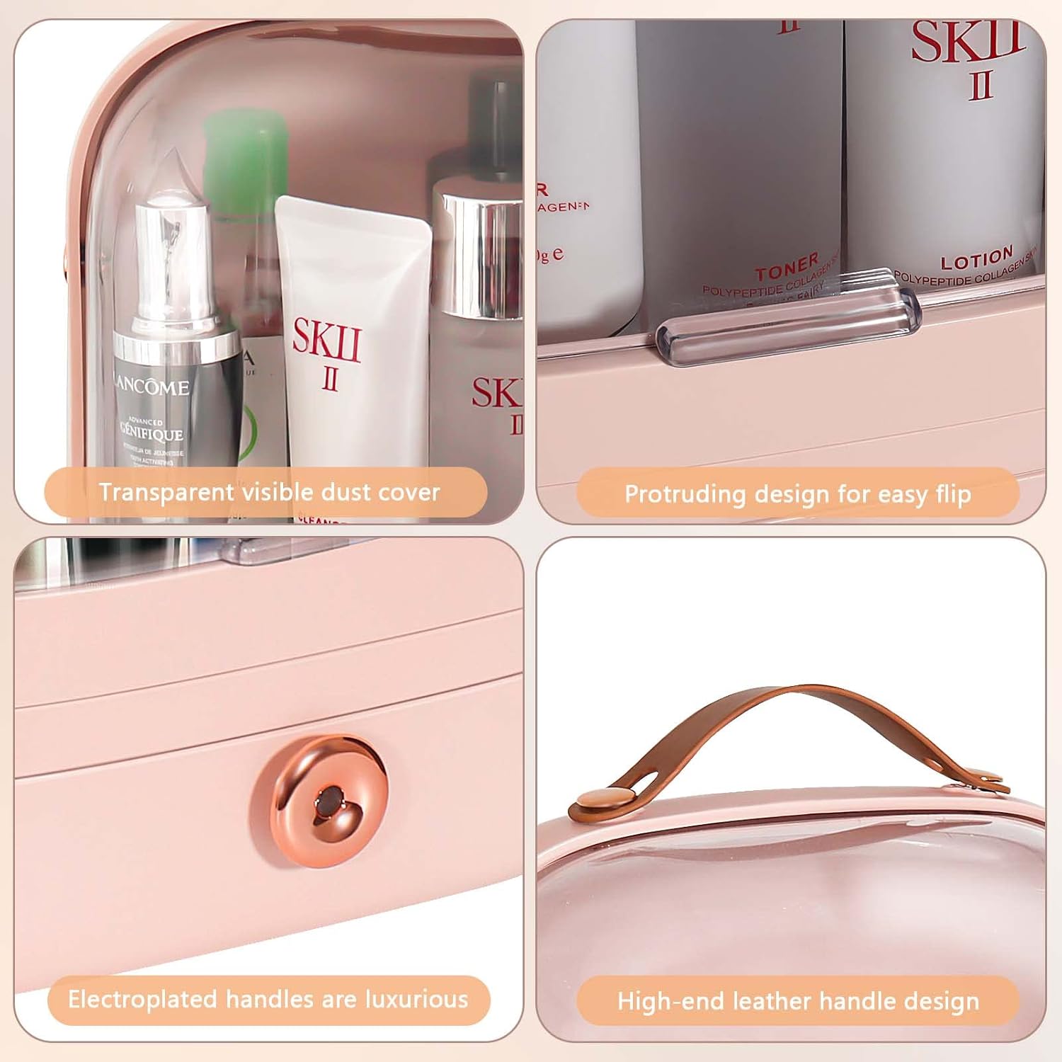 MASSY Egg Shape(Oval) Makeup Storage Box, Countertop Portable Vanity Cosmetics Organizer Preppy Style (MBOX-03-Pink)