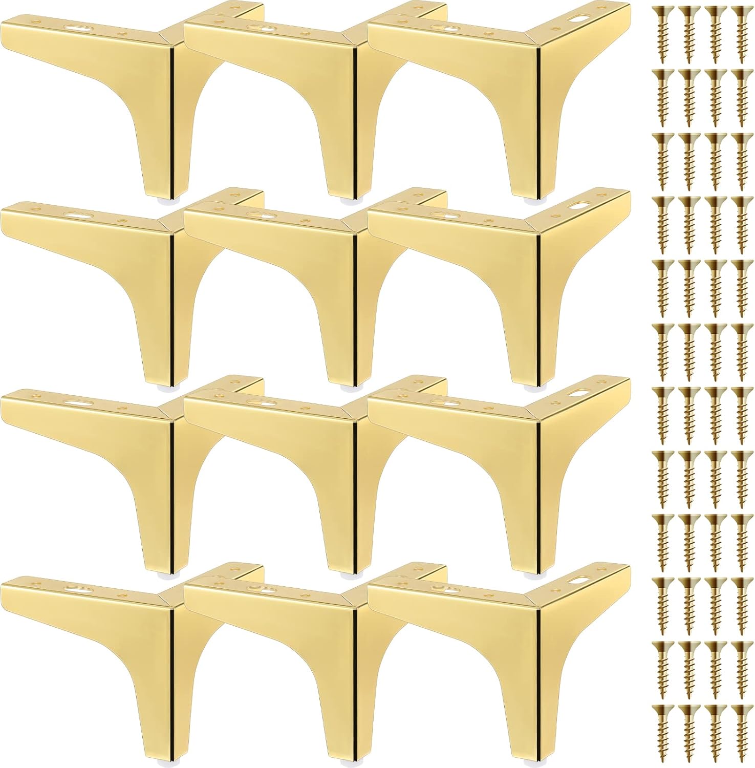 12 patas de metal para muebles, estilo moderno, patas triangulares para sofá, patas de repuesto para sillas, mesa, armario, sofá, otomano (dorado, 4