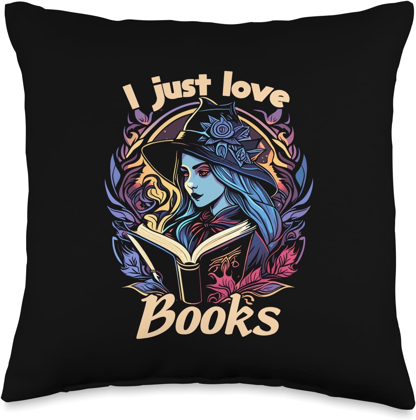I just love reading books helloween outfit women Halloween Decoration-Mad Witch-I just Love Reading Books Throw Pillow, 16×16, Multicolor