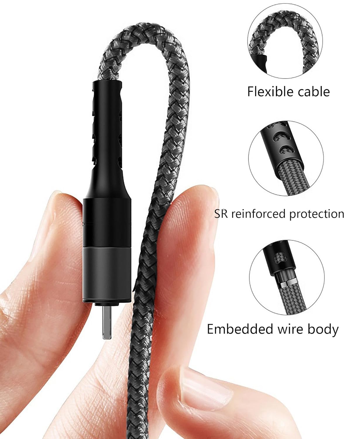 Cable de carga múltiple de 6 pies, adaptador de cable de carga múltiple universal 3 en 1 trenzado de nailon con puerto IPtipo Cmicro USB para