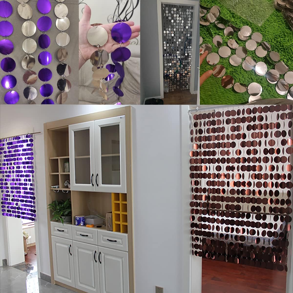 ECYC Ltd Cortina de lentejuelas brillantes con cuentas para puerta, cortina de lentejuelas de PVC para puerta, ventana, divisor de habitación, para