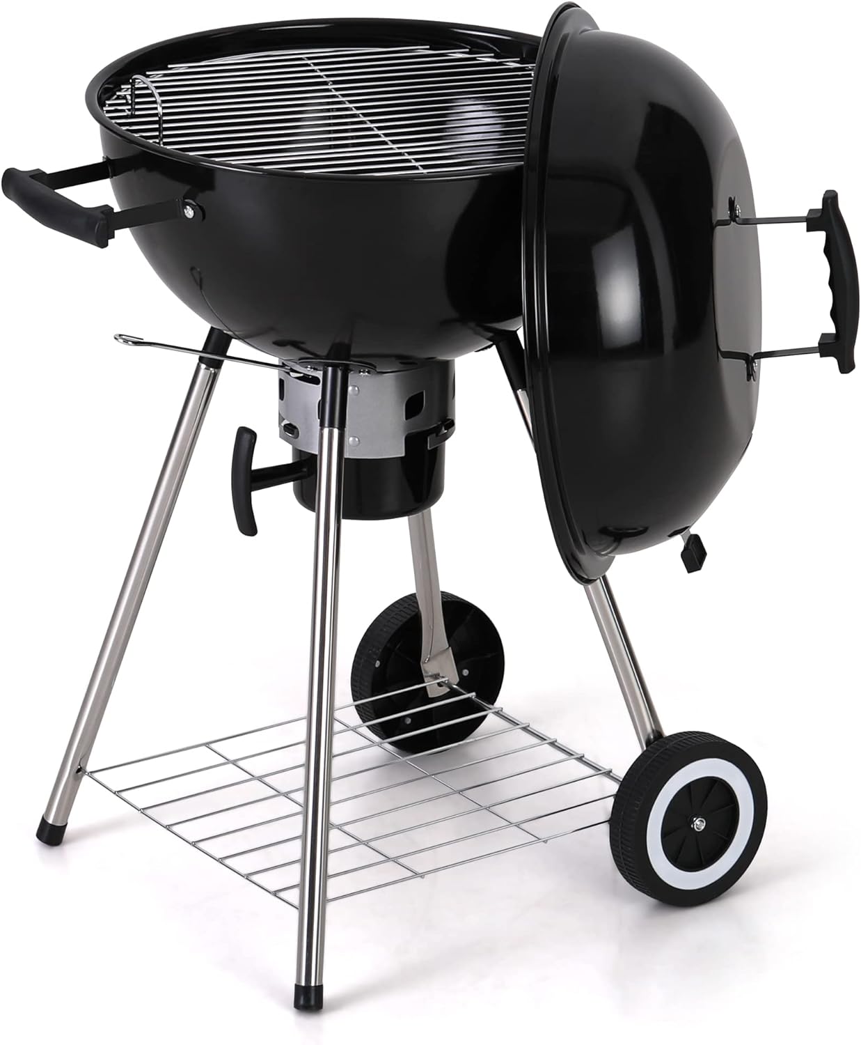 Captiva Designs Parrilla de barbacoa de carbón de 18 pulgadas con tapa y cuenco esmaltados de porcelana, rejilla gruesa cromada, atrapa cenizas