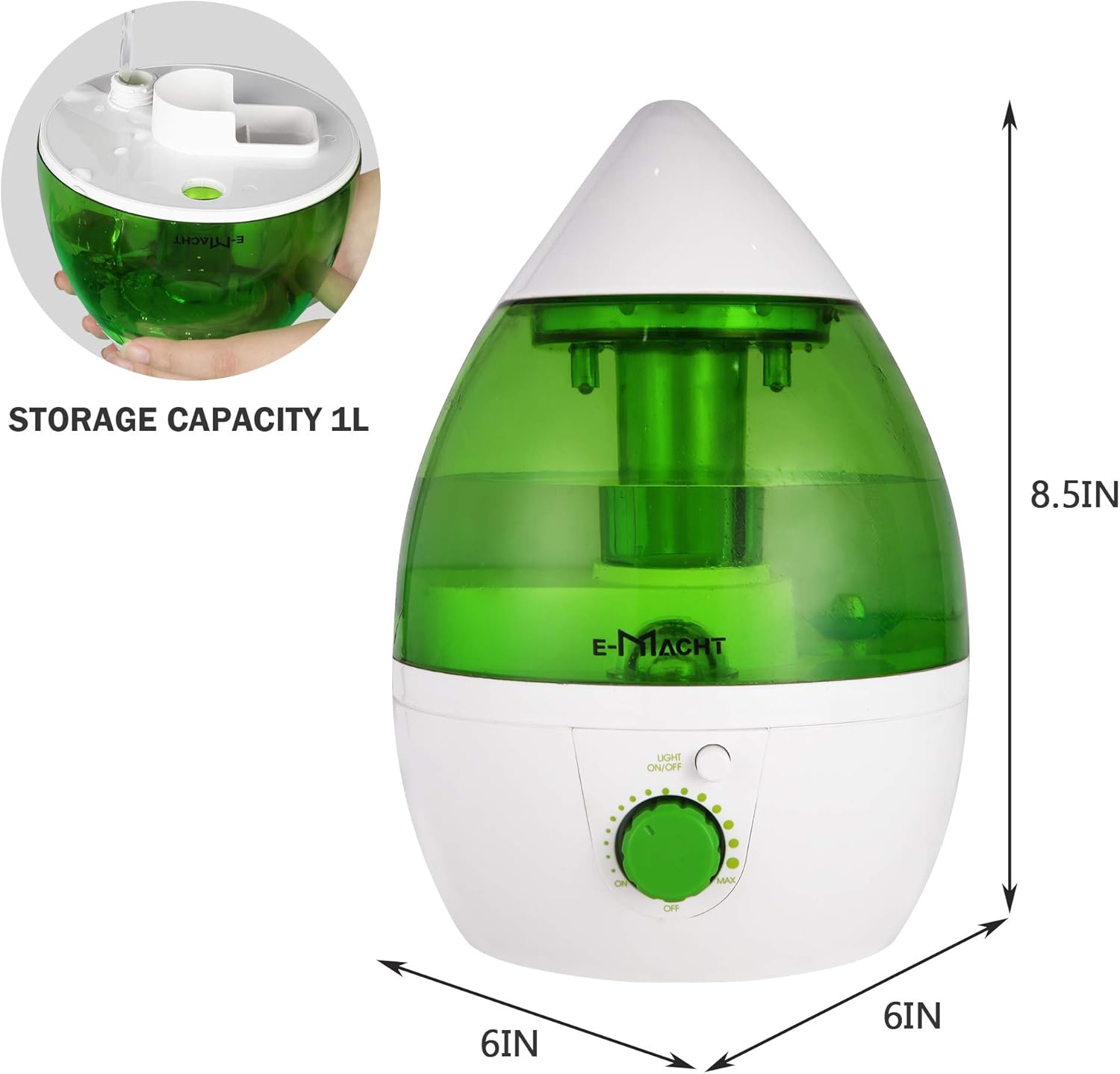 TRY & DO Humidificador de plantas pequeñas para interiores hasta 12 horas Humidificador de aire 1L con luz nocturna opcional humidificadores de